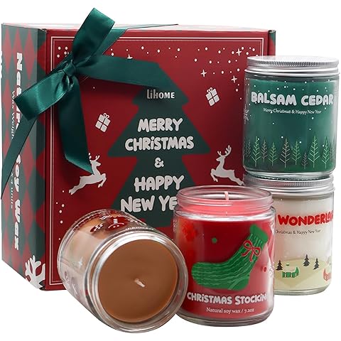 Christmas Candles - Christmas Gifts for Women & Men, 4 Pack Natural Soy Wax with Holiday Scents, Perfect for Xmas, New Year, and Winter Décor