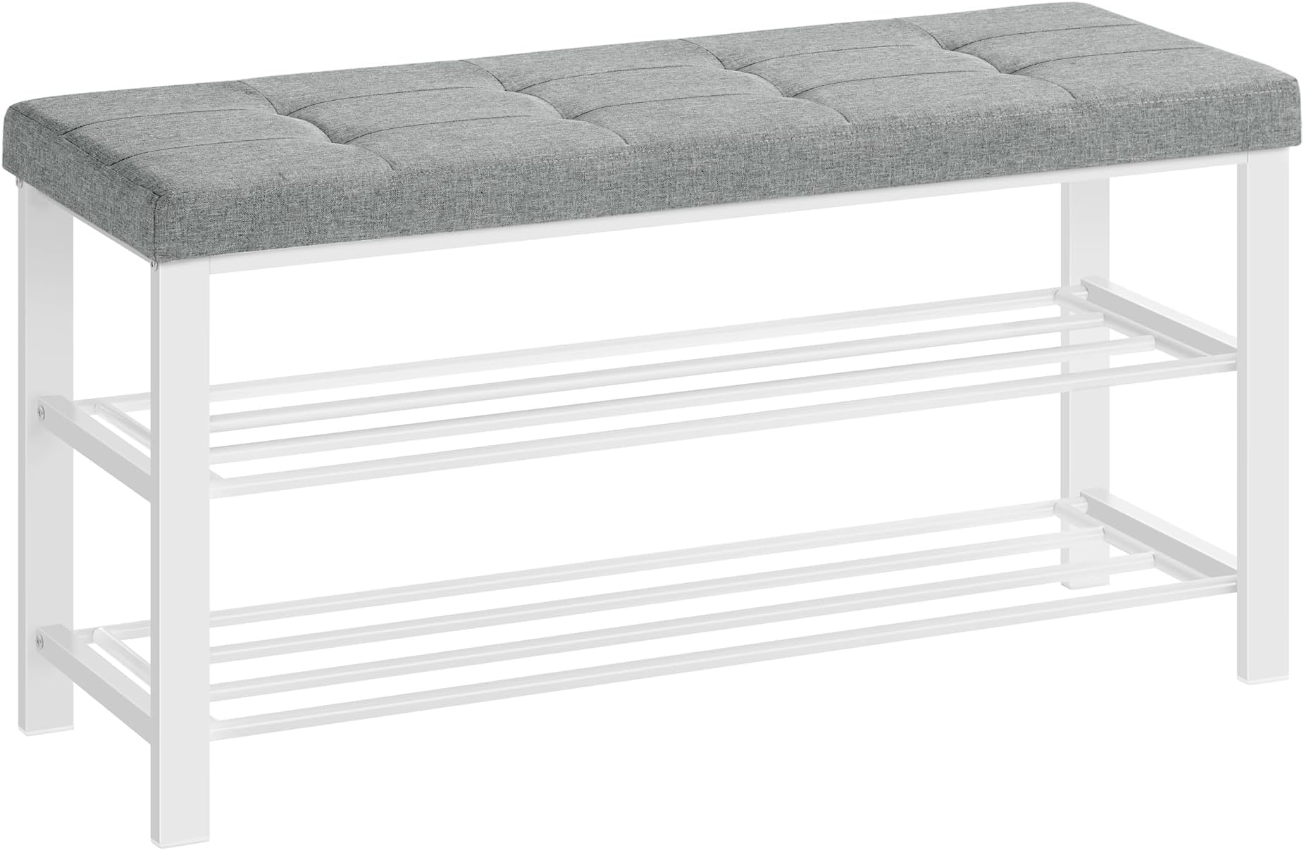 SONGMICS Shoe Bench, Storage Bench, Entryway Bench with Cushion, Shoe Shelf with Seat, Space-Saving, Modern Style, for Living Room, Bedroom, Hallway, Dove Gray and Cloud White ULBS579W01
