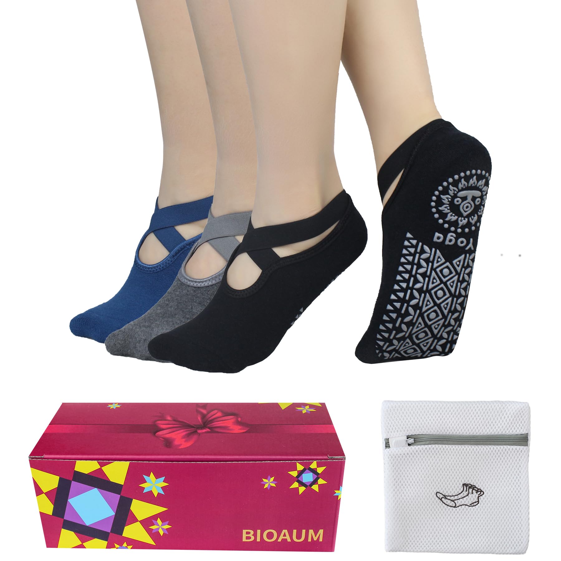 BIOAUM Non Slip Yoga Socks for Women, Grippy Pilates Barre Socks