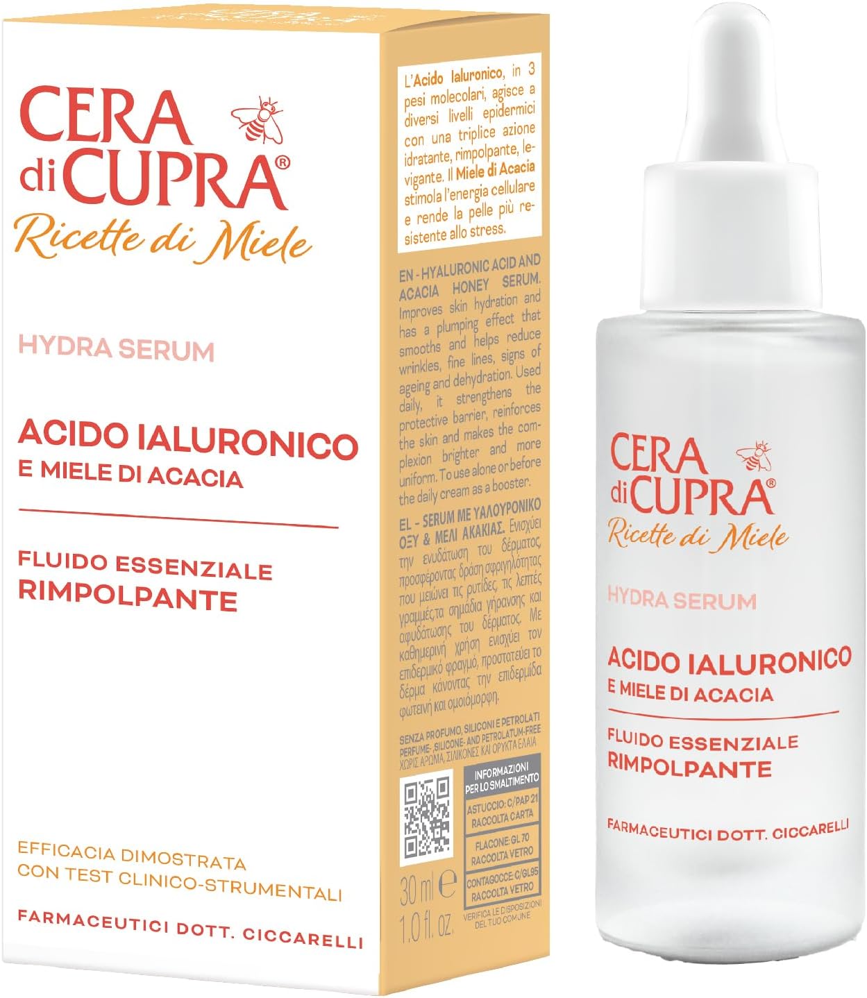 CERA DI CUPRA Hyaluronic Acid Concentrated Serum - Hydrating and Tightening Face Skin Care Formula (1.01 Fl Oz / 30 ml)
