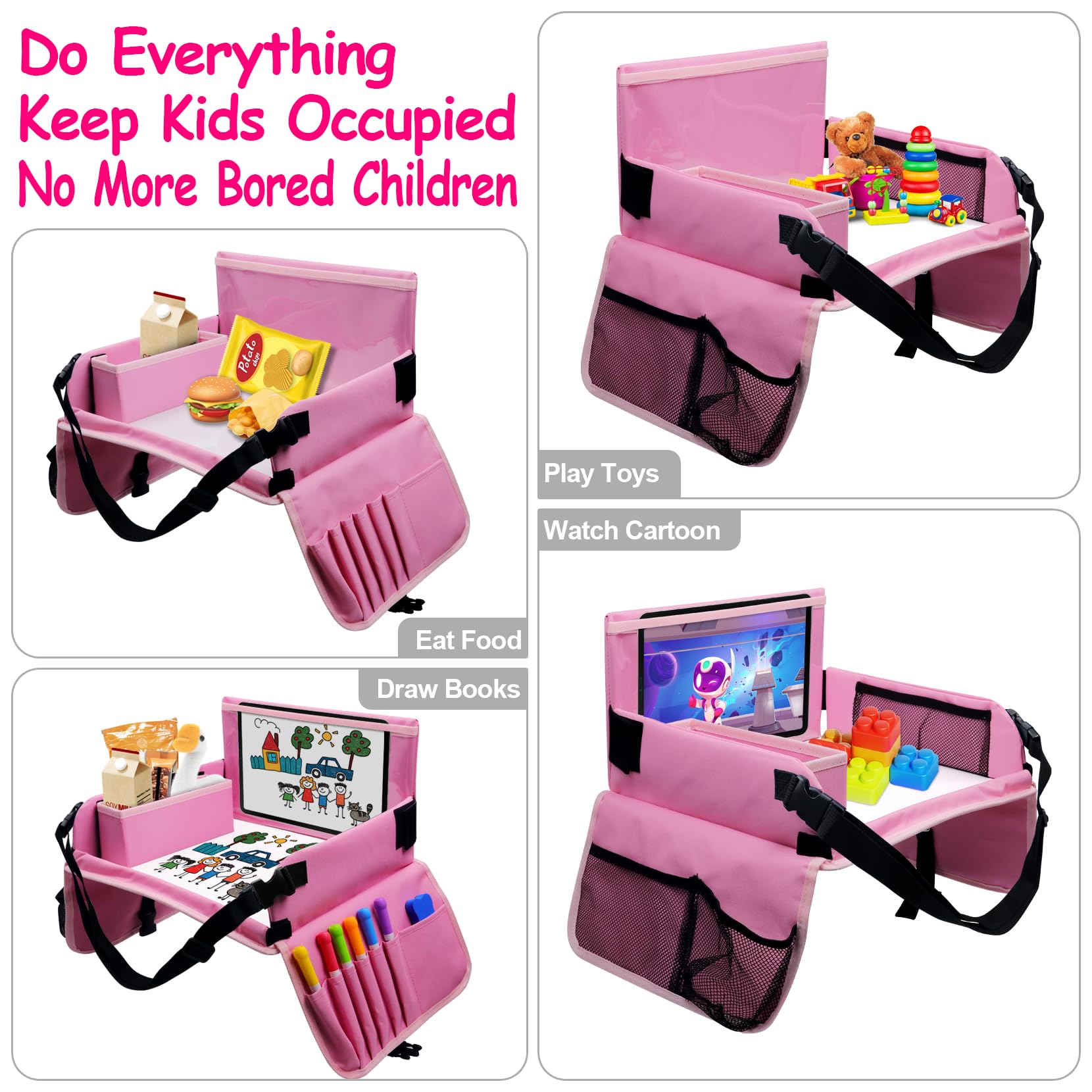 Bandeja de asiento de coche para viajes de niños, bandeja de asiento de coche para actividades de viaje por carretera para niños pequeños
