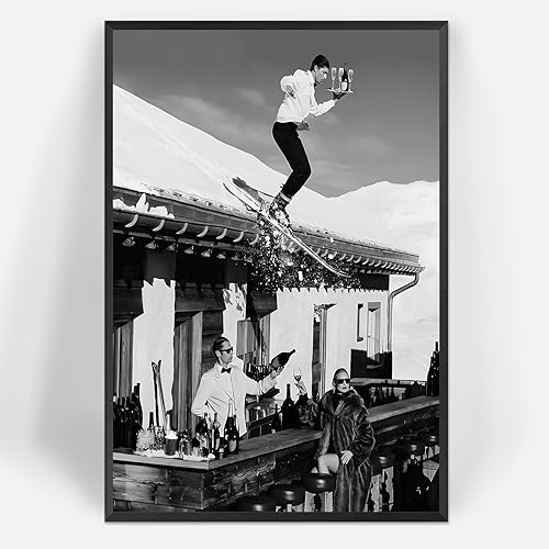 Moderno arte de pared de esquí en blanco y negro, retro, para invierno, esquiar, pósteres de lona de los años 70, pintura para sala de estar,