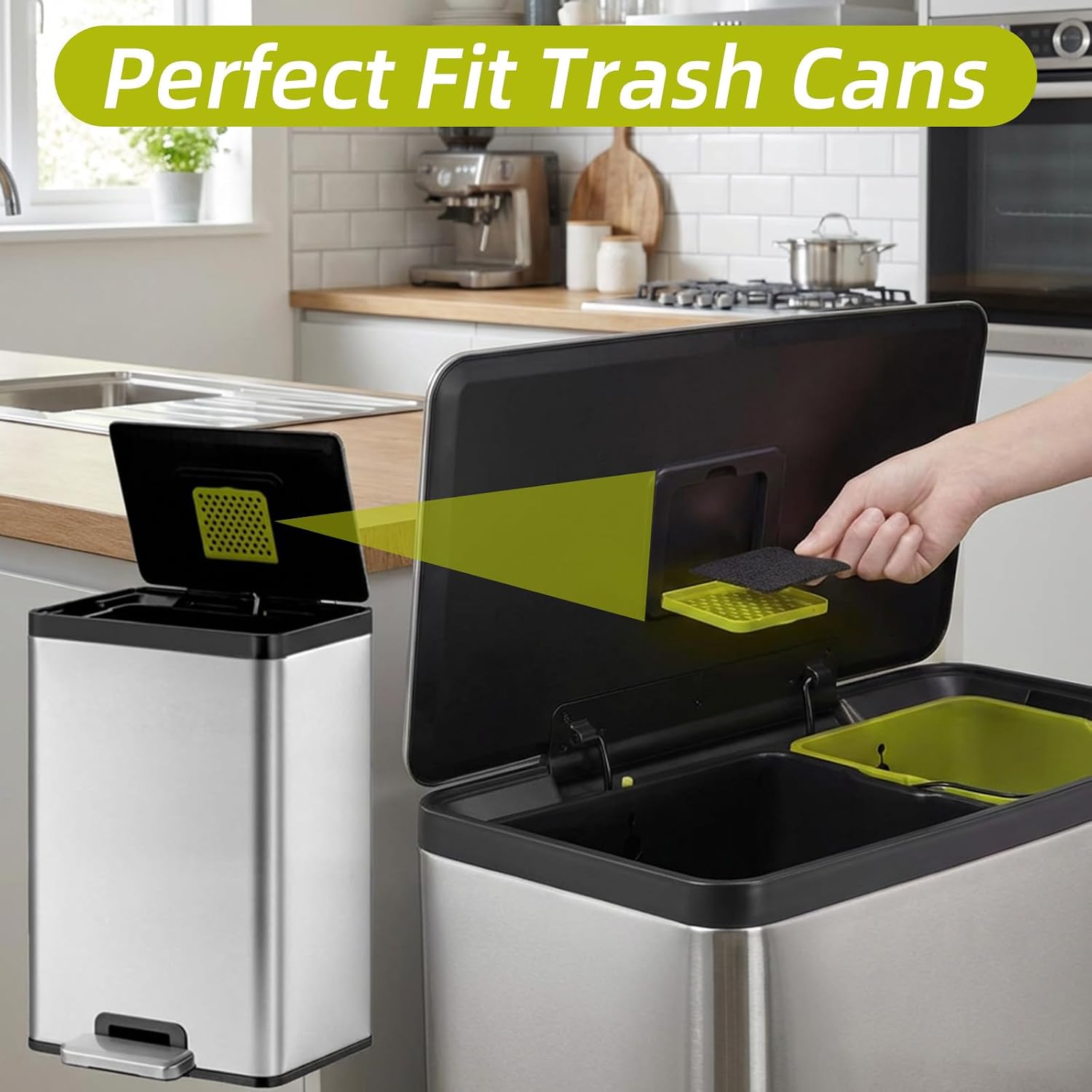 12 Pack Trash Can Odor Filter Refills for Compost Bin, Square Activated Carbon Compost Filters for Countertop Bin, Activated Carbon Filter Charcoal Deodorizer Sheets for Indoor Trash Cans