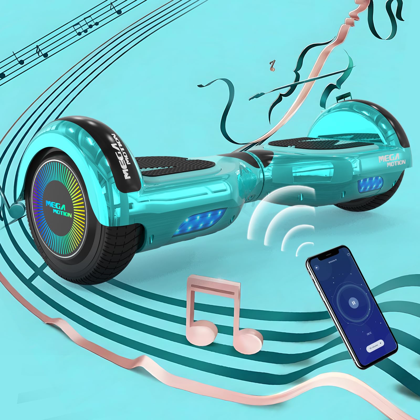 MEGA MOTION Hoverboards für Kinder, 6.5 Zoll Zweirad Selbstbalancierendes Hoverboards mit Bluetooth Lautsprecher, Kommt mit cool leuchtendem Rad, mit LED-Leuchten, Geschenk für Kinder und Jugendliche