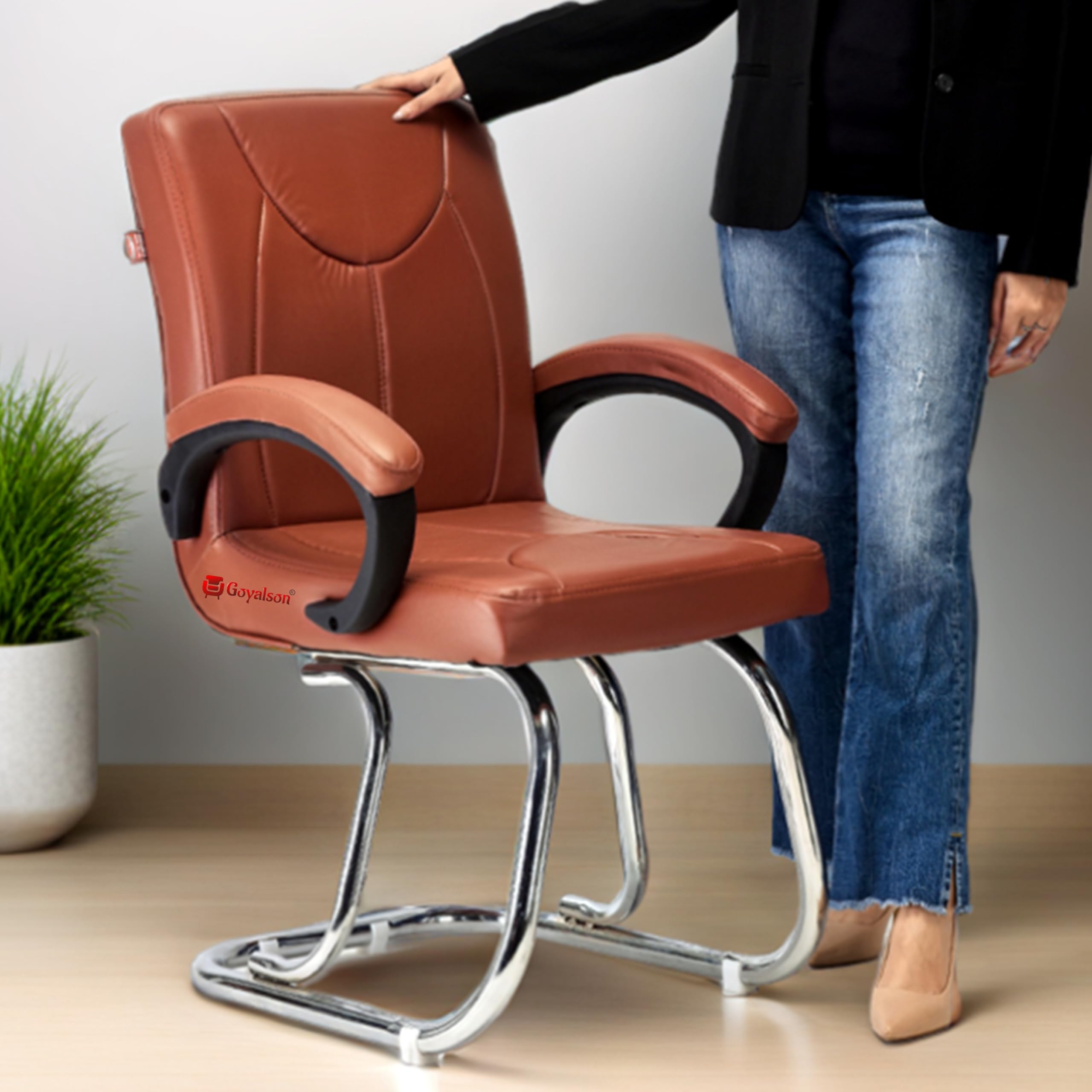 Relaxation Chair Made up of Strong and Durable Frame Home Chair Modern Design for Comfort Seating (1, Brown, Double Pipe Frame)-image-17