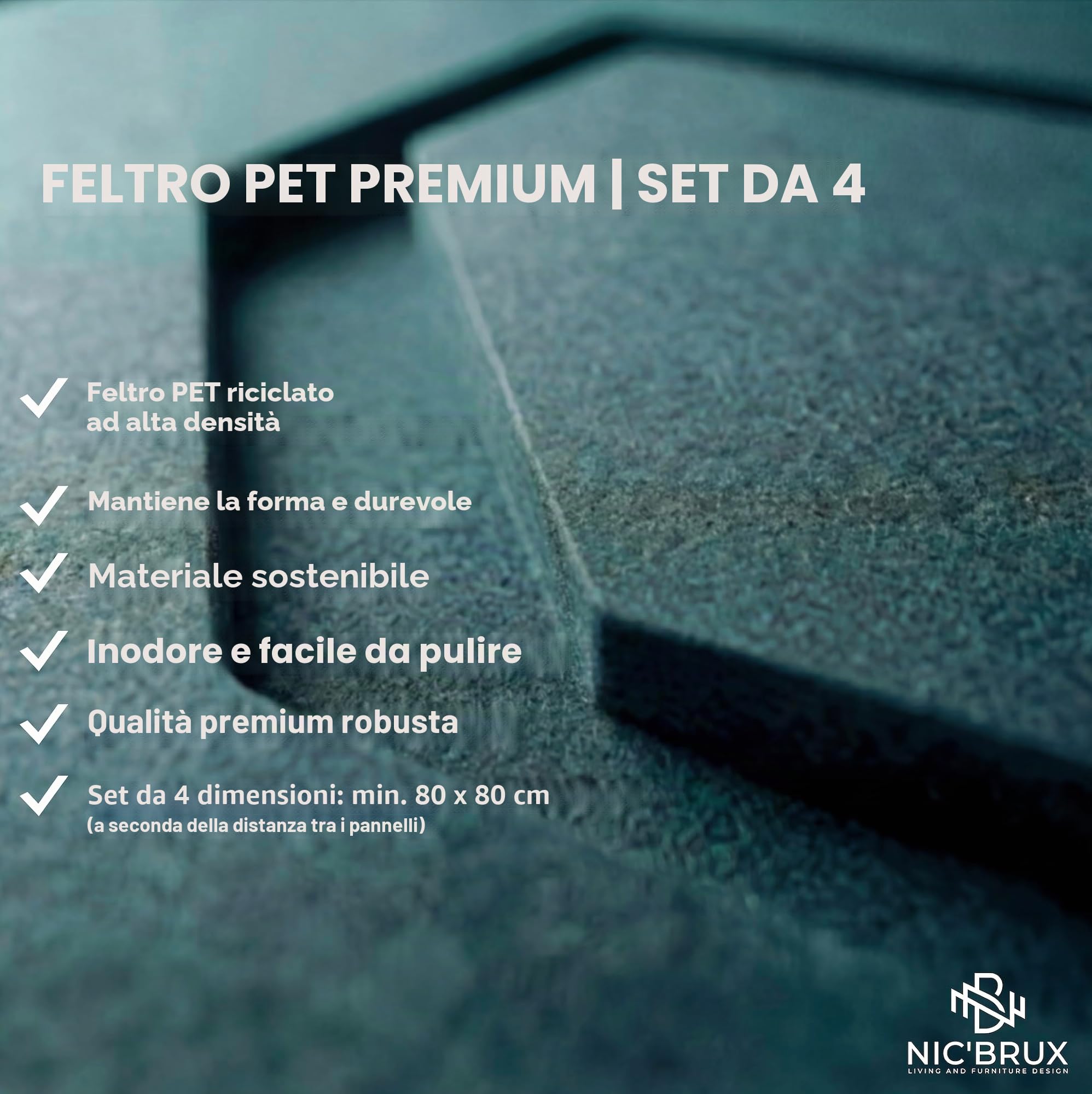 Pannelli acustici in feltro PET, set da 4 (totale 2 pezzi: 80 x 80), fonoassorbenti e decorativi, facile da parete con sistema a cunei (set da 4 pezzi, 40 x 40 cm, verde smeraldo)