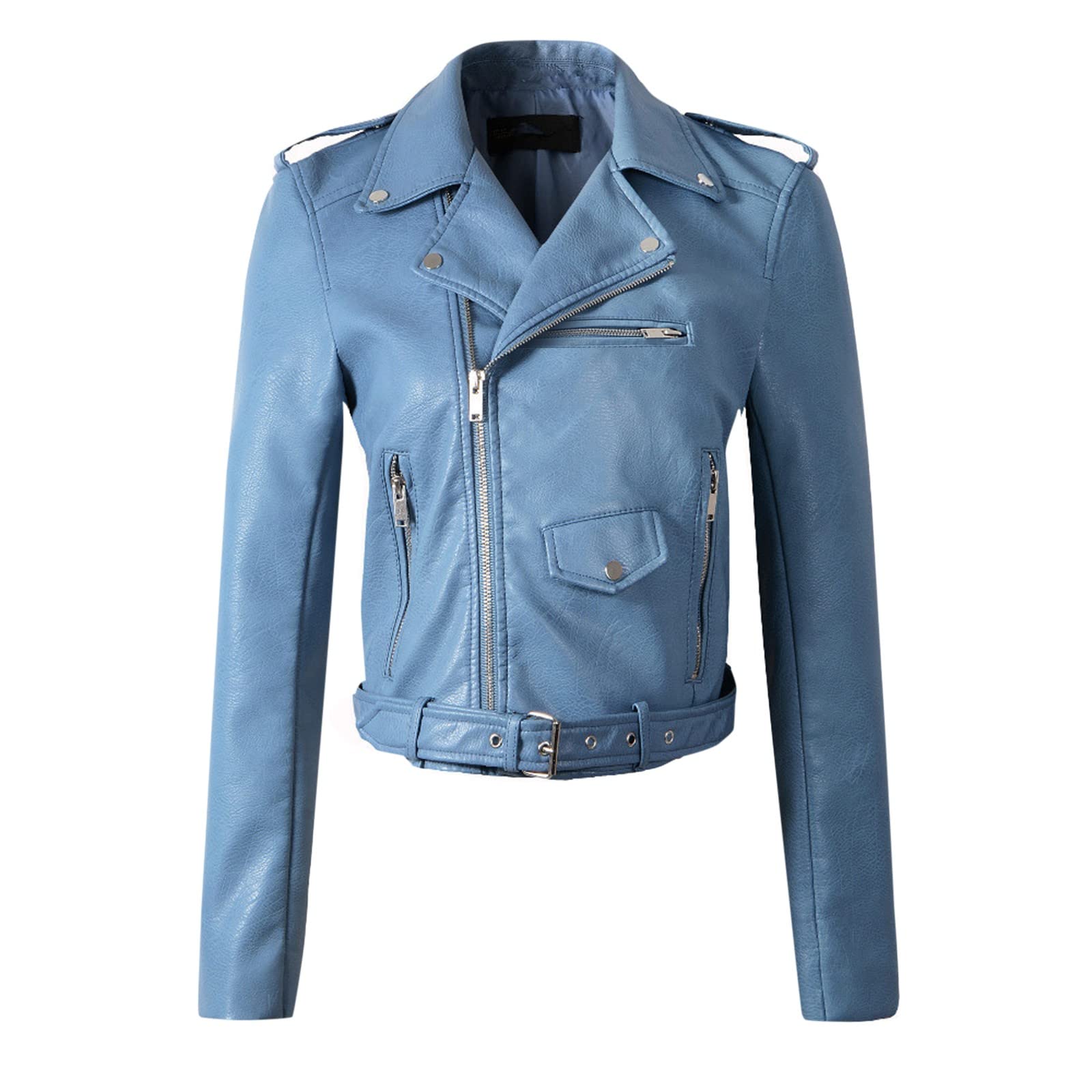 Generisch Veste de pluie pour femme - Imperméable - Veste The Belt Fashion - En cuir synthétique - Fermeture éclair - Décoration - Style course - Veste de motard - Veste à capuche
