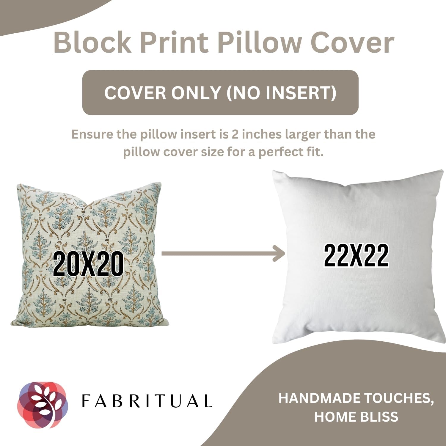 Handmade Block Print Home Decorative 24x24 Inch Throw Pillowcase Cushion Cover with Hidden Zipper for Sofa, Couch, Farmhouse, Bed or Living Room (Vishal Pushp-Blue)