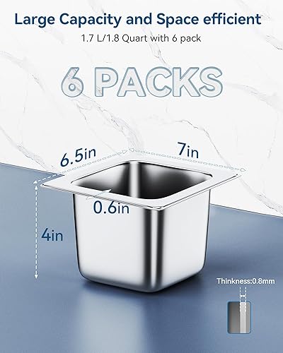 Miniatura 2 de Pan de hotel de 4 pulgadas de profundidad para mesa de vapor, 6 unidades, tamaño 16, sartén de hotel de calibre 22, acero inoxidable, antiatascos,