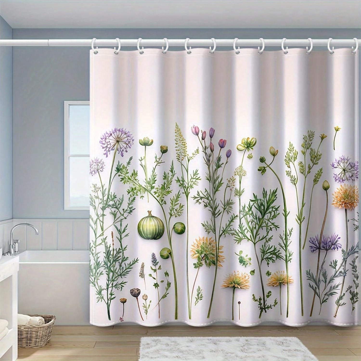 GLKSDLPO Long Floral Pattern Shower Curtain Set Modern Printed Curtain Decoration(180x225cm/71x86in(WxH)