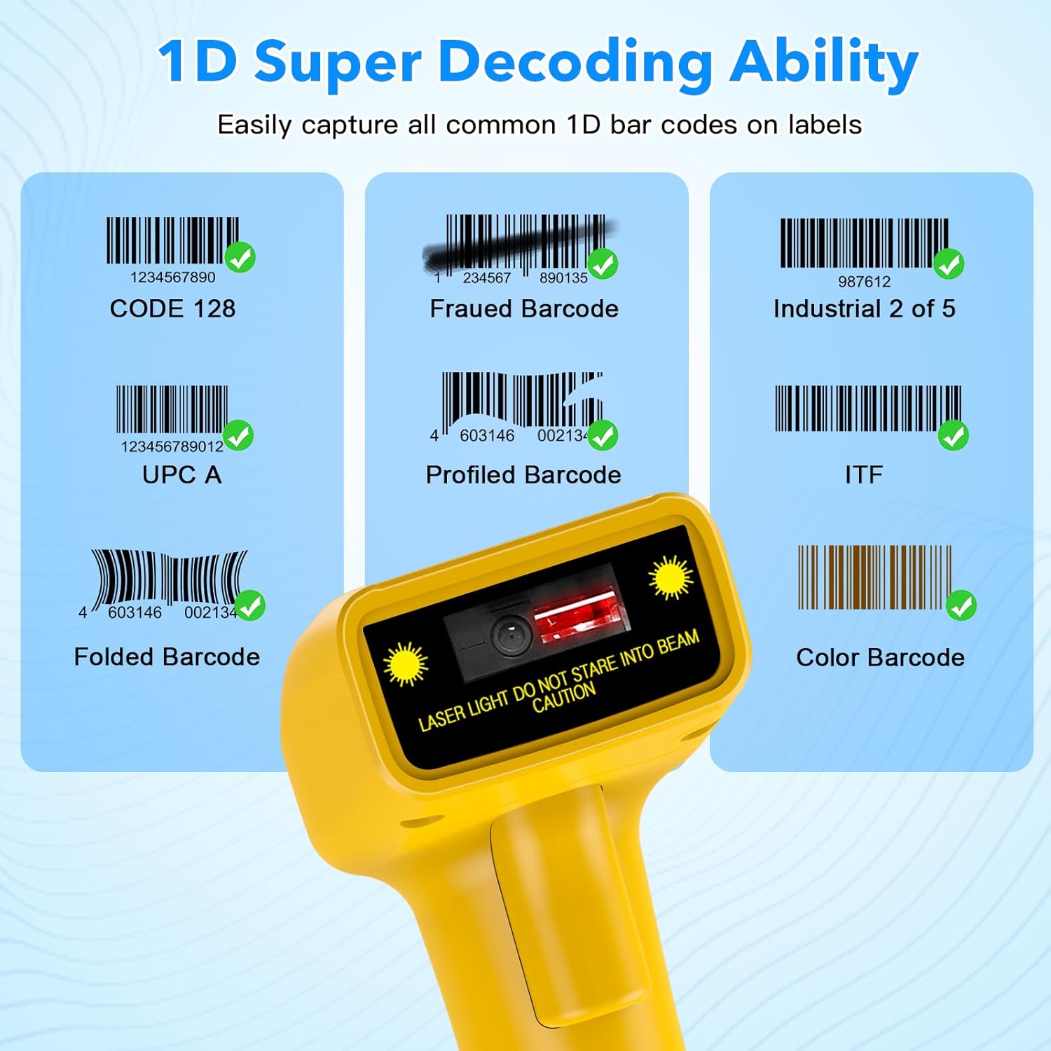 Examples of 1D barcodes the scanner can decode