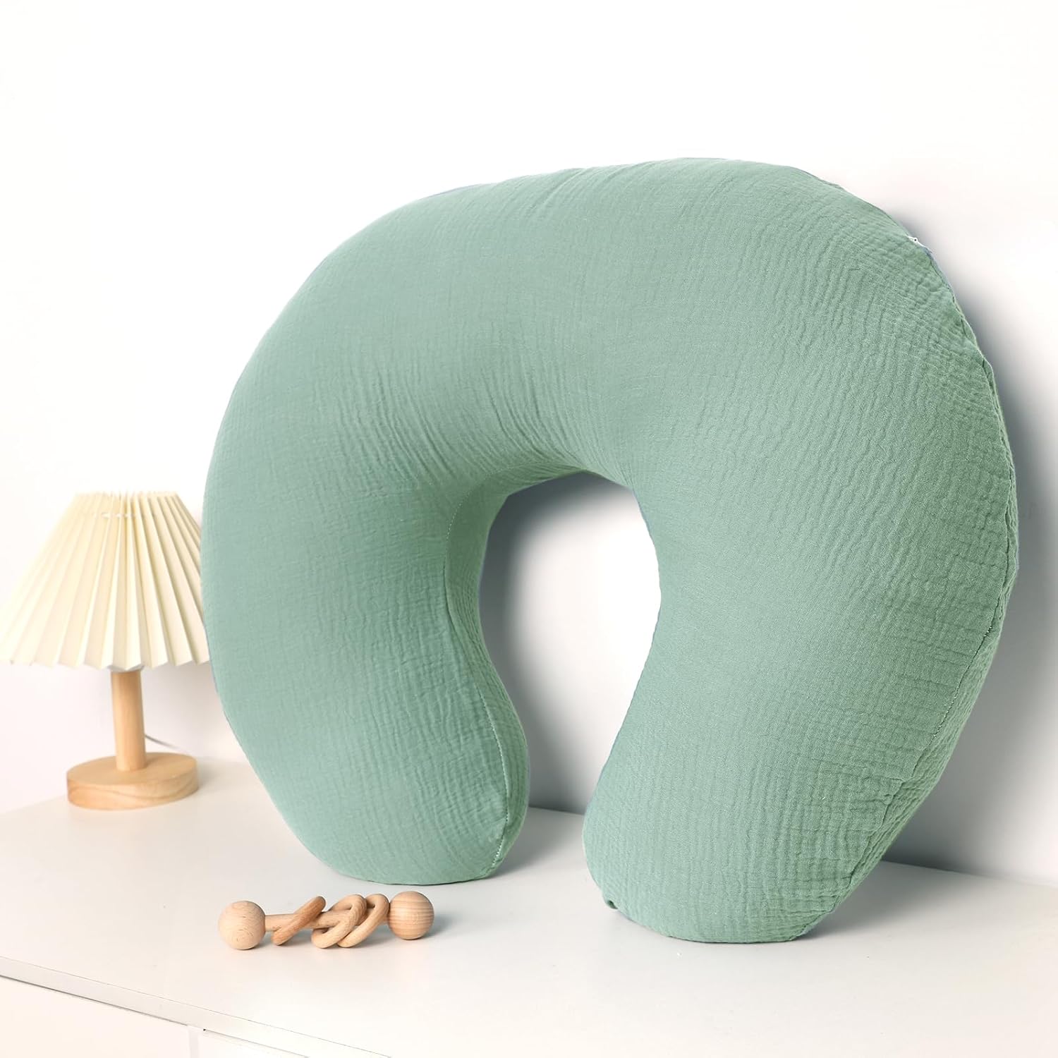 Hooyax Muslin Nursing Pillow Covers 2 Pack, Soft and Breathable Nursing Covers for Breastfeeding Pillows, Adorable Infant Feeding Pillow slipcover for Baby Boy and Girls (Green Gray) - Image 7