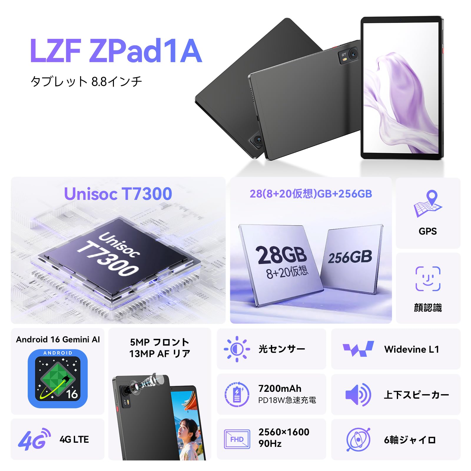 Amazon.co.jp: 【Android16 タブレット 8インチ】ZPad1 タブレット SIM