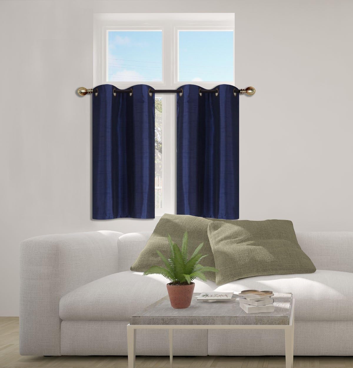 Elegant Home 2 Panels Tiers Grommets Small Window Treatment Curtain Faux Silk Insulated Blackout Drape Short Panel 28" W X 36" L Each for Kitchen Bathroom or Any Small Window # D24 (Navy Blue) - Image 4