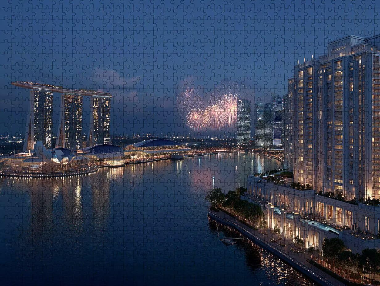 Drewniane Puzzle Miasto, Nocny Widok Puzzle 5000 Sztuk Dla Dorosłych Z Compact Box 156 x 105 cm, Wyzwanie Puzzle, Kreatywne Gry Puzzle Dla Mężczyzn Kobiet, Letnia Dekoracja, 1-1004