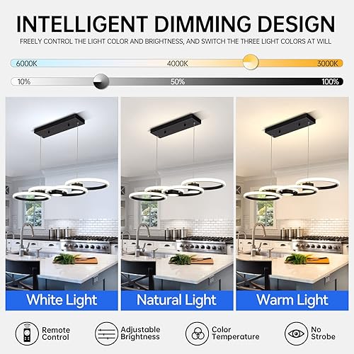Miniatura 10 de Lámpara de araña LED moderna regulable con control remoto, moderna lámpara colgante LED sobre mesa de cocina, luz de techo colgante de 3000 a 6000 K