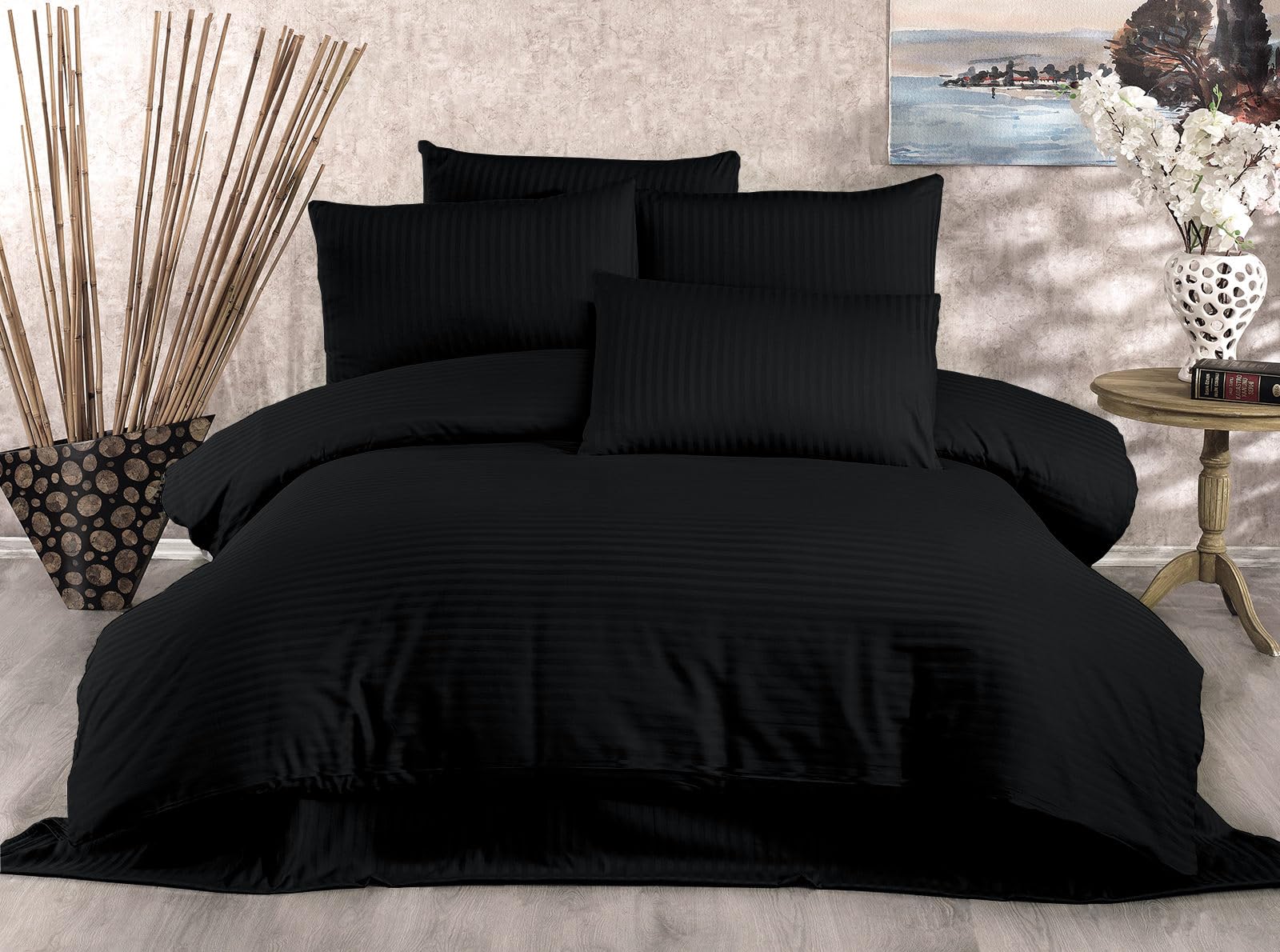 Nuit Des Rêves Premium Single XL Quilt Cover Set, Black, 155 x 200 cm Duvet & 80 x 80 cm Pillowcase, 80% Cotton, 20% Polyester, 229 Thread Count | Machine Washable at 30°C