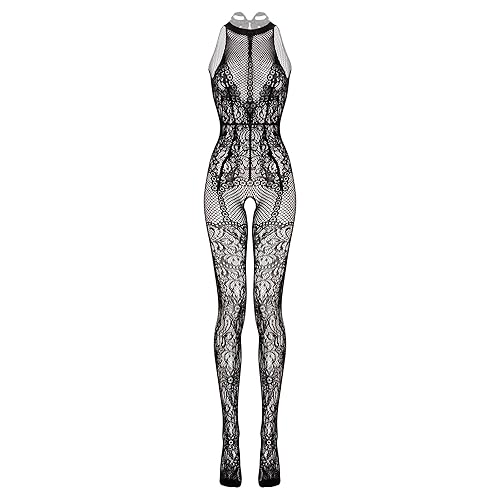 Lovehoney Lingerie Lace Bodystocking - Basque Style Patterned Lace & Fishnet All in One Womens Lingerie Set - Crotchless Bodystocking - Sizes: 8-22 - 18-22