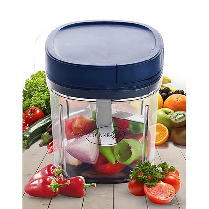 Arcane 1 liter Big Size Kitchen Dori Handy Vegetable and Fruit Manual Onion Dry Fruit Salad Maker Vegetable Quick String Square Chopper Machine, Cutter 5 Stainless Steel Blades (XXL, Blue, 1000ml)