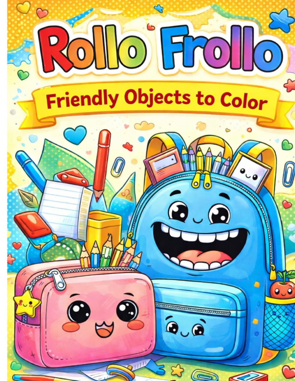 Friendly objects to color in 5 languages!: Kawaii drawings to learn while having fun! MULTILINGUAL! (Rollo Frollo: learn 5 languages while you color!)