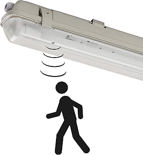 Proventa | Feuchtraumleuchte mit HF-Bewegungsmelder und LED-Röhre | 120 cm | 1x 18W | 4.000 K | IP65 | Kunststoff grau | Feuchtraumwannenleuchte | LED-Wannenleuchte | LED-Leuchtstofflampe
