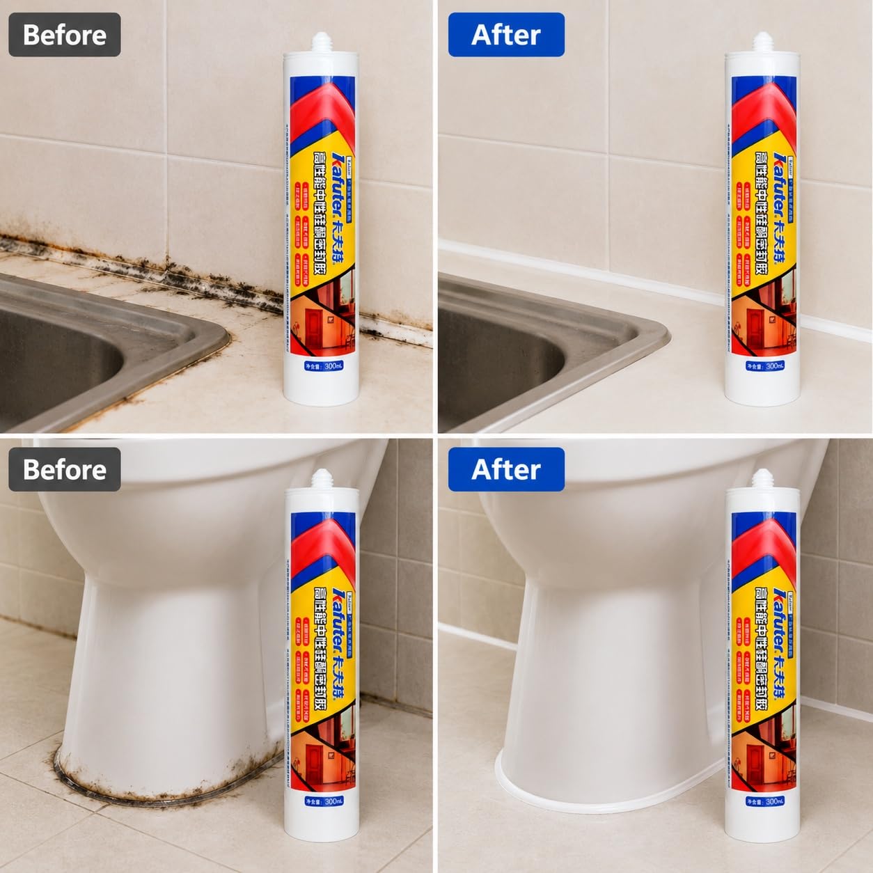 VIDOO Kafuter K-904 Neutralna Pasta Silikonowa, Architektoniczny Uszczelniacz Złączy Odporny na Warunki Atmosferyczne do Ram Okien Zewnętrznych Elewacji, 300ml - Przezroczysty