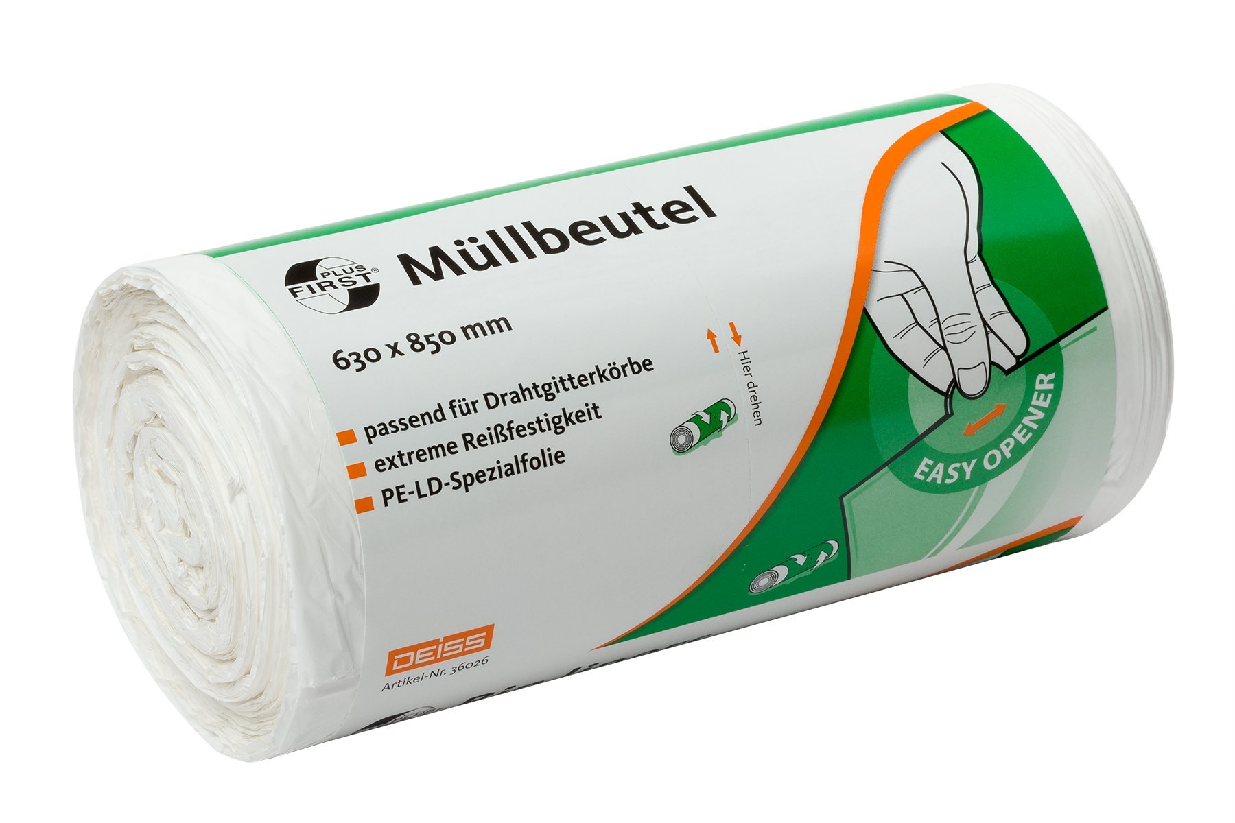 DEISS FIRSTPlus Bin Liners, White, 85 L, Pack of 50