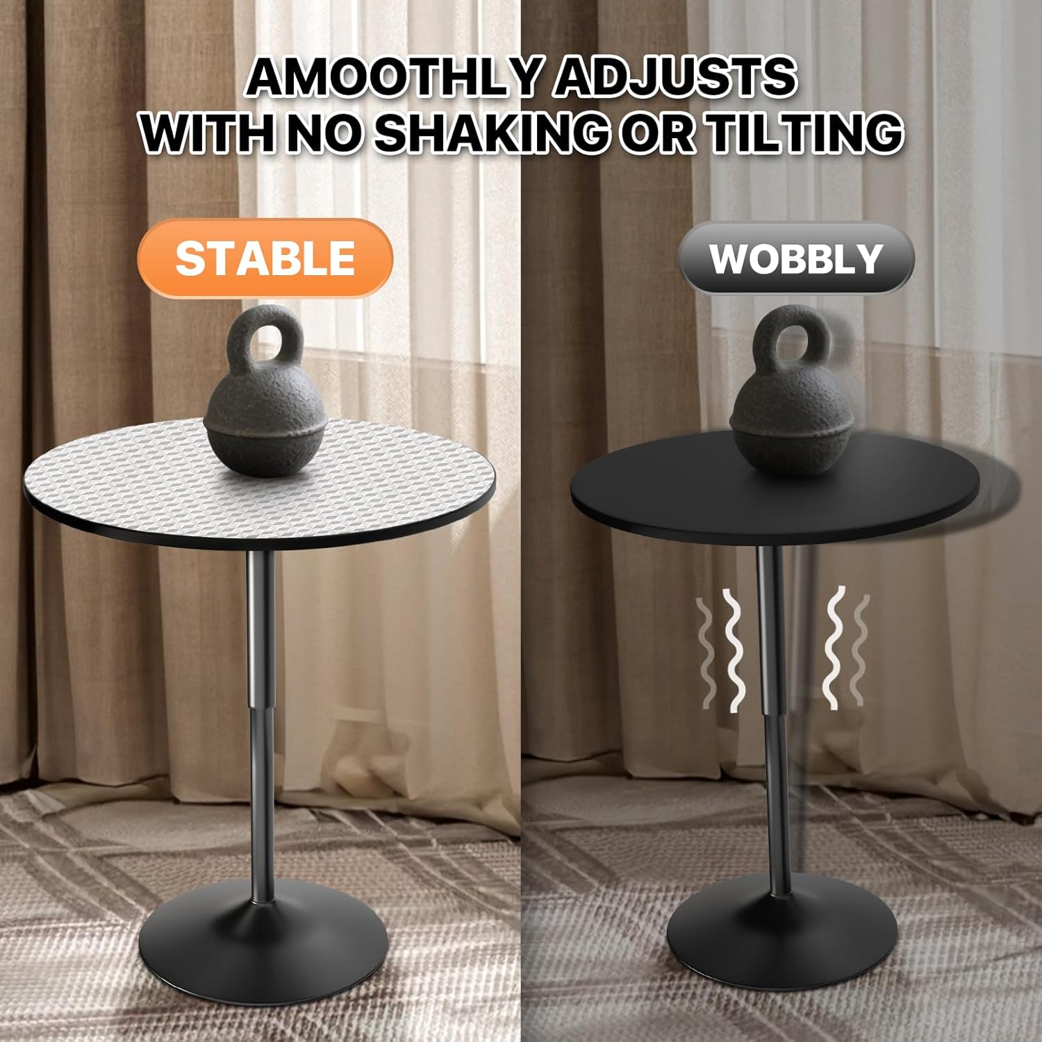 Magshion 31" Round Bar Table Height Adjustable 26"-35" Pub Table with Enlarged Base for Living Room Patio Bistro Café, Silver