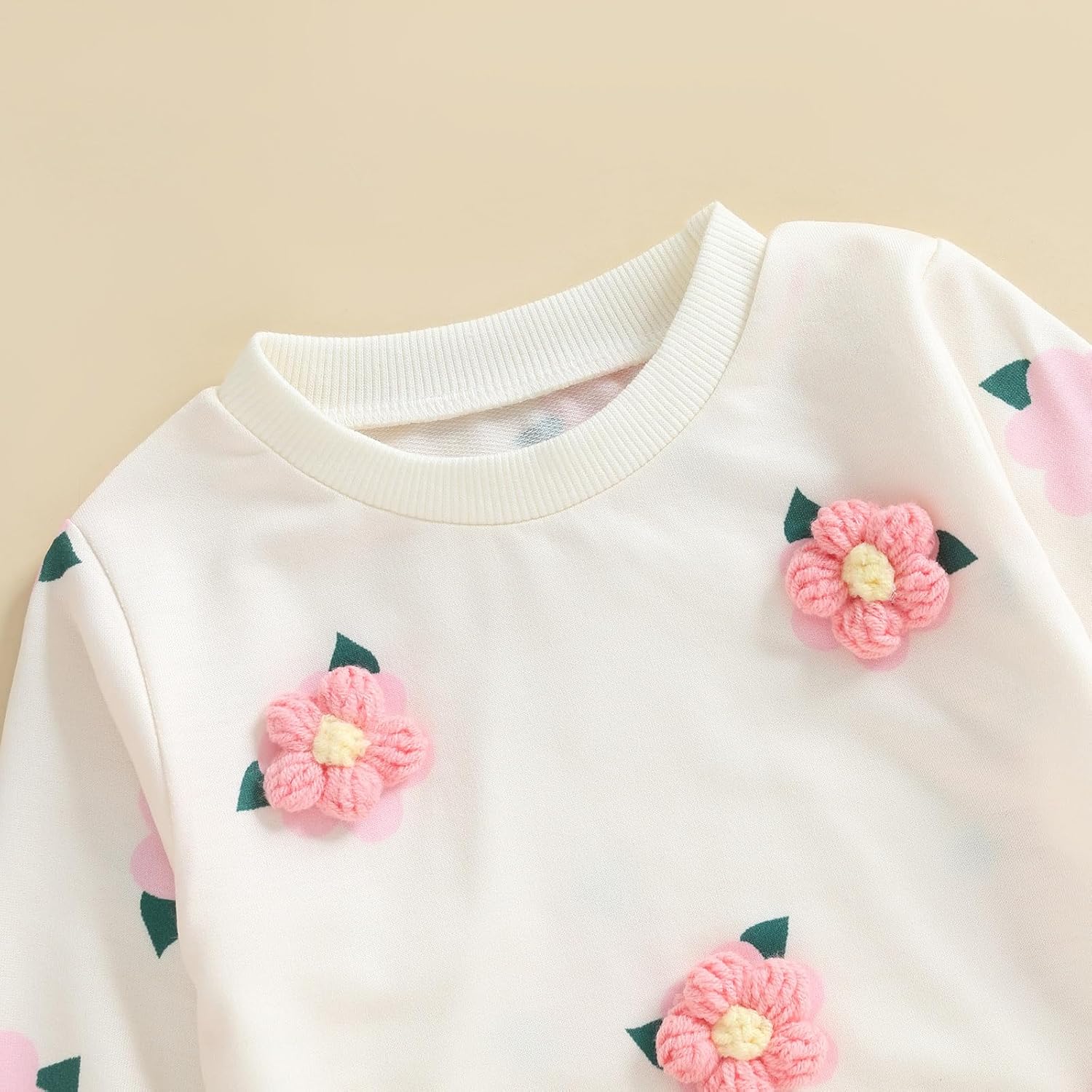 Toddler Baby Girl Clothes Fall Winter Baby Girl Outfit Floral Crewneck Sweatshirt Bell Bottom Jeans Pants Set 2-3T Pink Floral image 3 of 6 B0FJFQR893