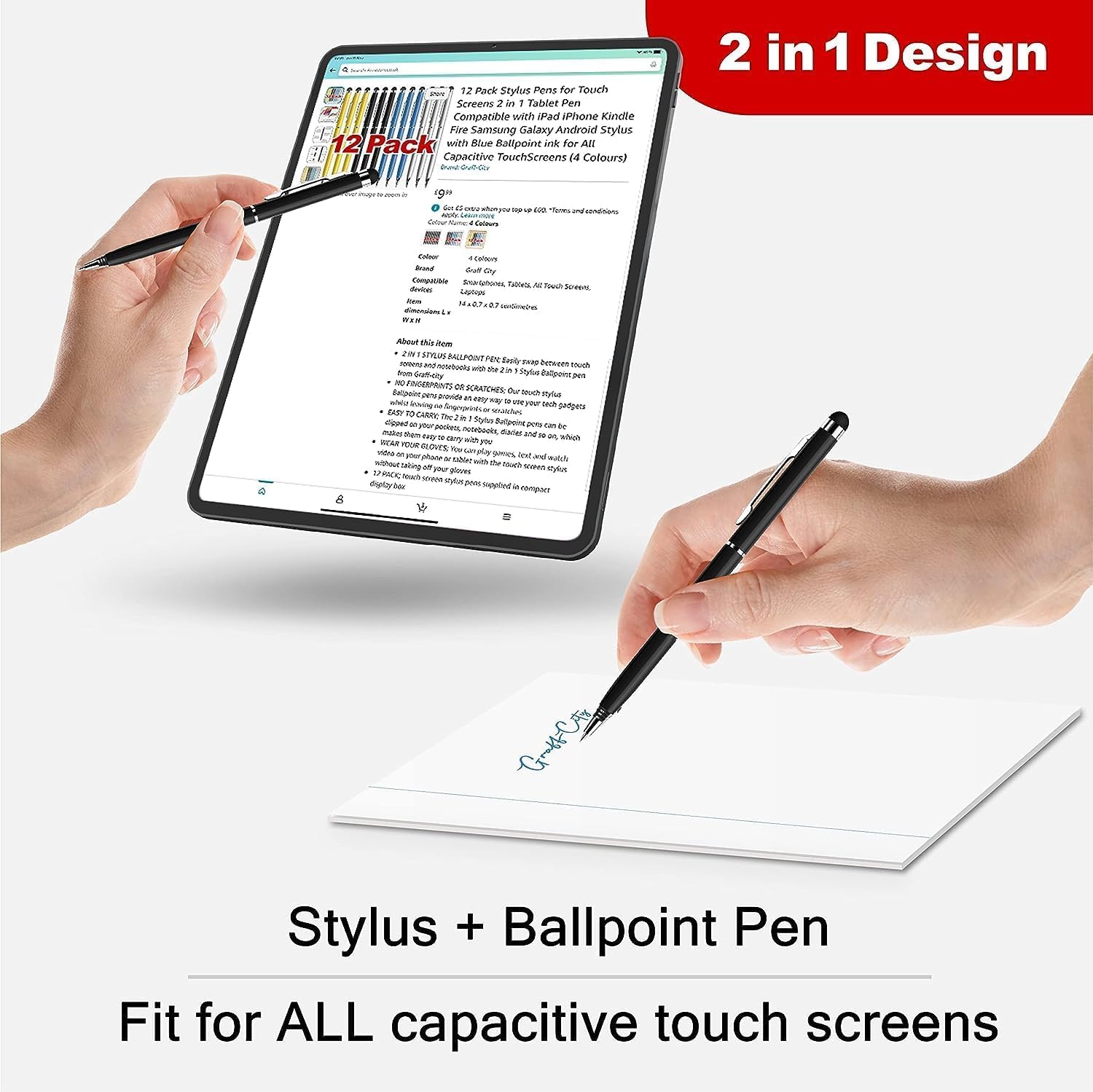 Bulk Box 200 lápices capacitivos para pantalla táctil 2 en 1 para tableta y con bolígrafo de tinta compatible con iPad, iPhone, Kindle Fire, Samsung Galaxy y Android