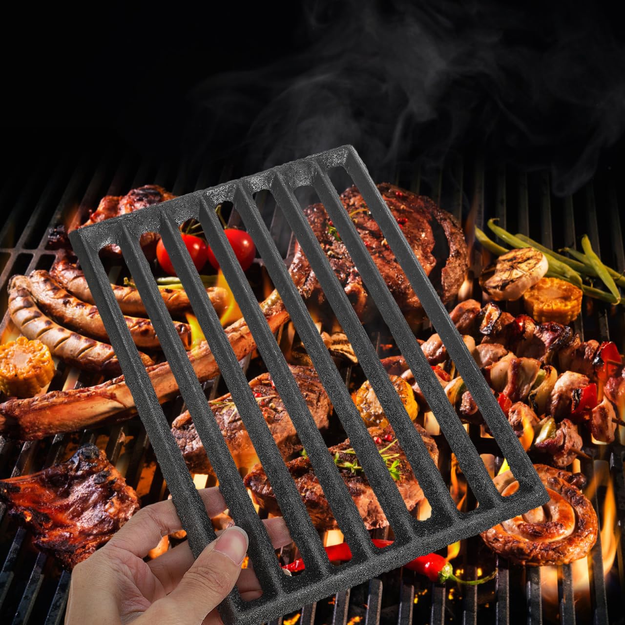 HeavyDu Metalowy ruszt przeciwpożarowy do grilla i kominka Pogrubiona żywica temperaturowa Wydajna konstrukcja do solidnego spalania i gotowania na świeżym powietrzu, idealna na kemping i piece na