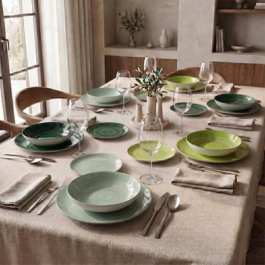 INTRECCI Servizio Piatti – Set Completo per 6 Persone in Porcellana – Design Moderno – Piatti Tavola Eleganti – Compatibili Lavastoviglie e Microonde - Set 18 piatti, modello: Linea Natura