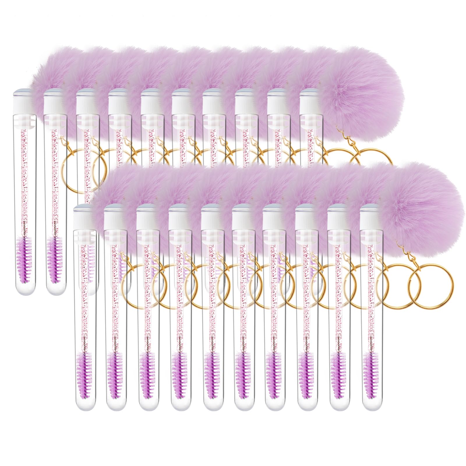 Mekupeu 20pcs Disposable Lash Cleaning Spoolie Brushes Tube Mascara Wands Faux Fur Ball Keyring Eyelash Brush Makeup Tool Applicator Set(Purple)