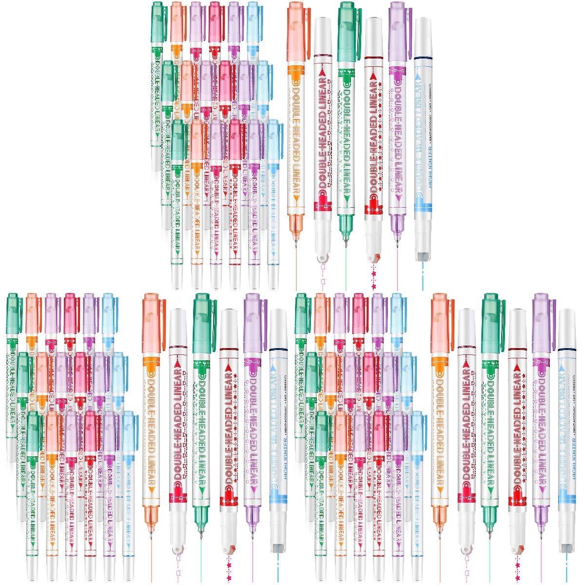Ensemble de 72 stylos surligneurs courbes, marqueurs amusants à double pointe, ensemble de surligneurs pastel, stylos Flownwing Flair for dessiner, prendre des notes, journaliser, scrapbooking, fourni