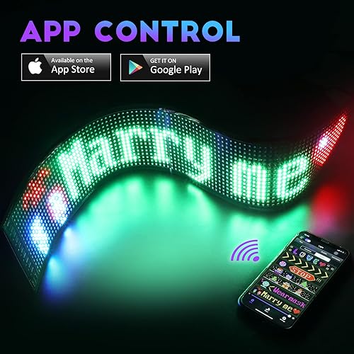 Vista 16 de Letrero LED, señal de coche LED programable con aplicación Bluetooth, panel de matriz LED de mensaje de desplazamiento USB 5V, tablero