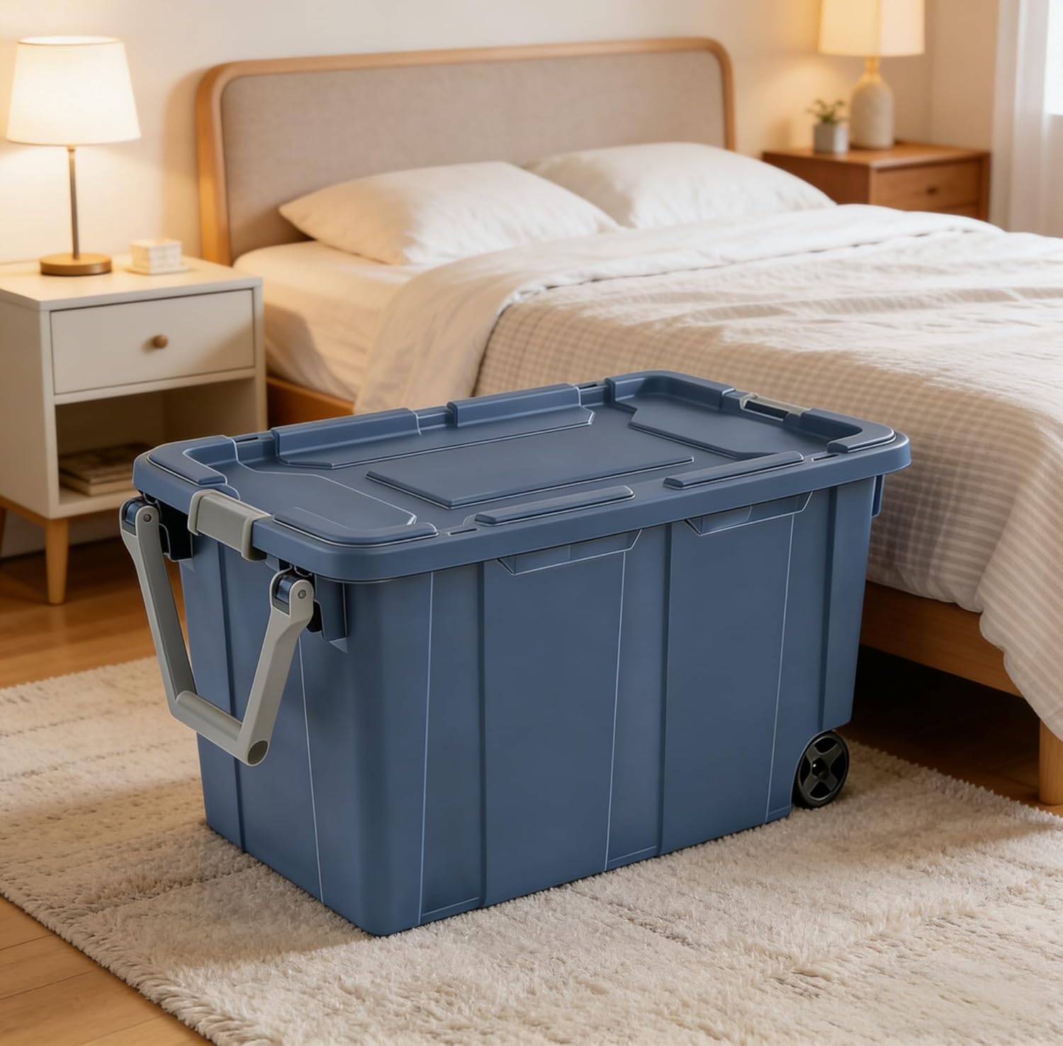 40 gallons sturdy plastic storage box, with snap-lock lid and handle, blue, 2-pack