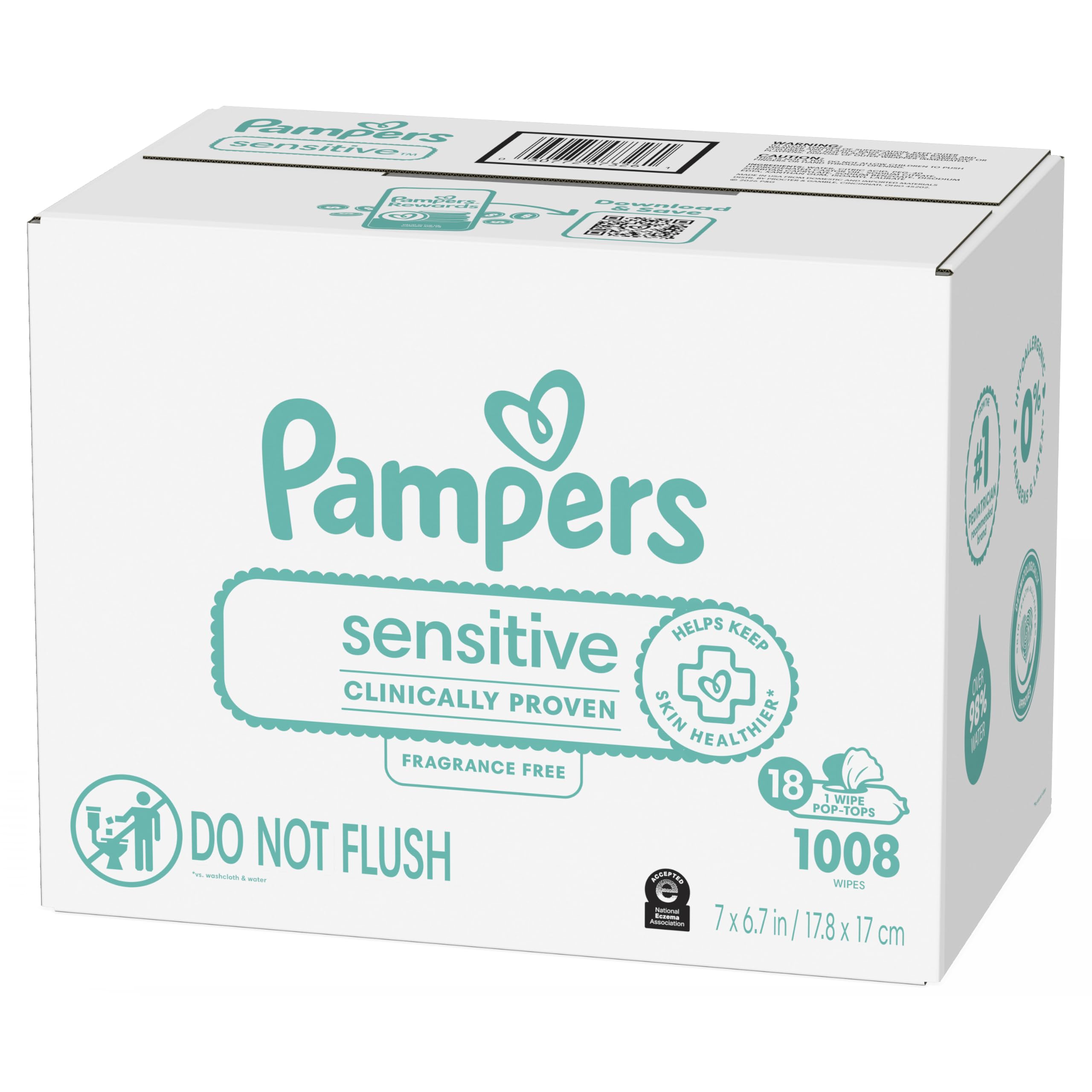 Pampers Sensitive - Toallitas húmedas para bebé, 1008 unidades, a base de agua, hipoalergénicas y sin perfume (el embalaje puede variar)
