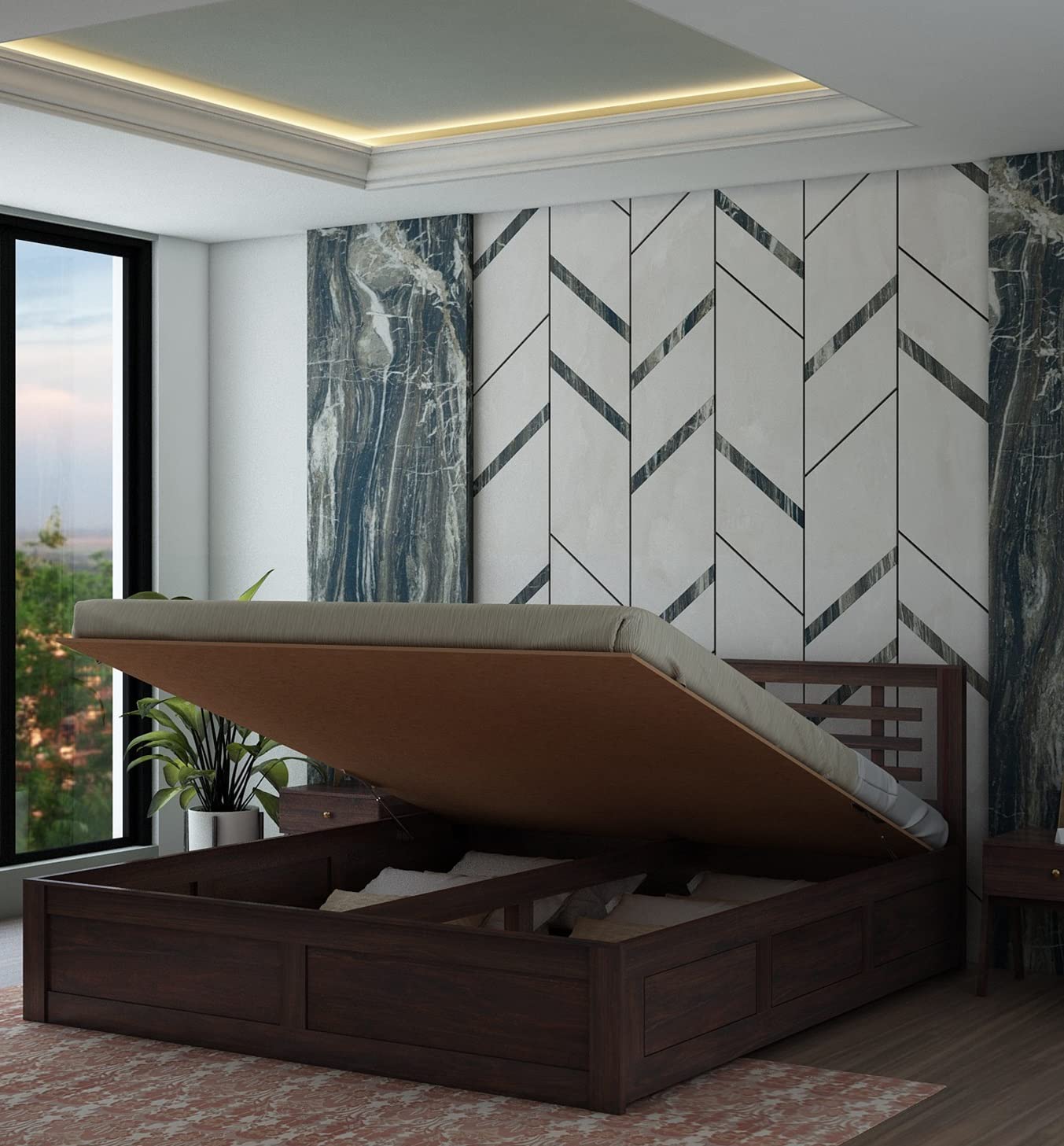 T.G. Furniture Solid Sheesham Wood King Size Bed with Hydraulic Storage for Living Room Bedroom Home Wooden King Size Cot Palang (Walnut Finish)