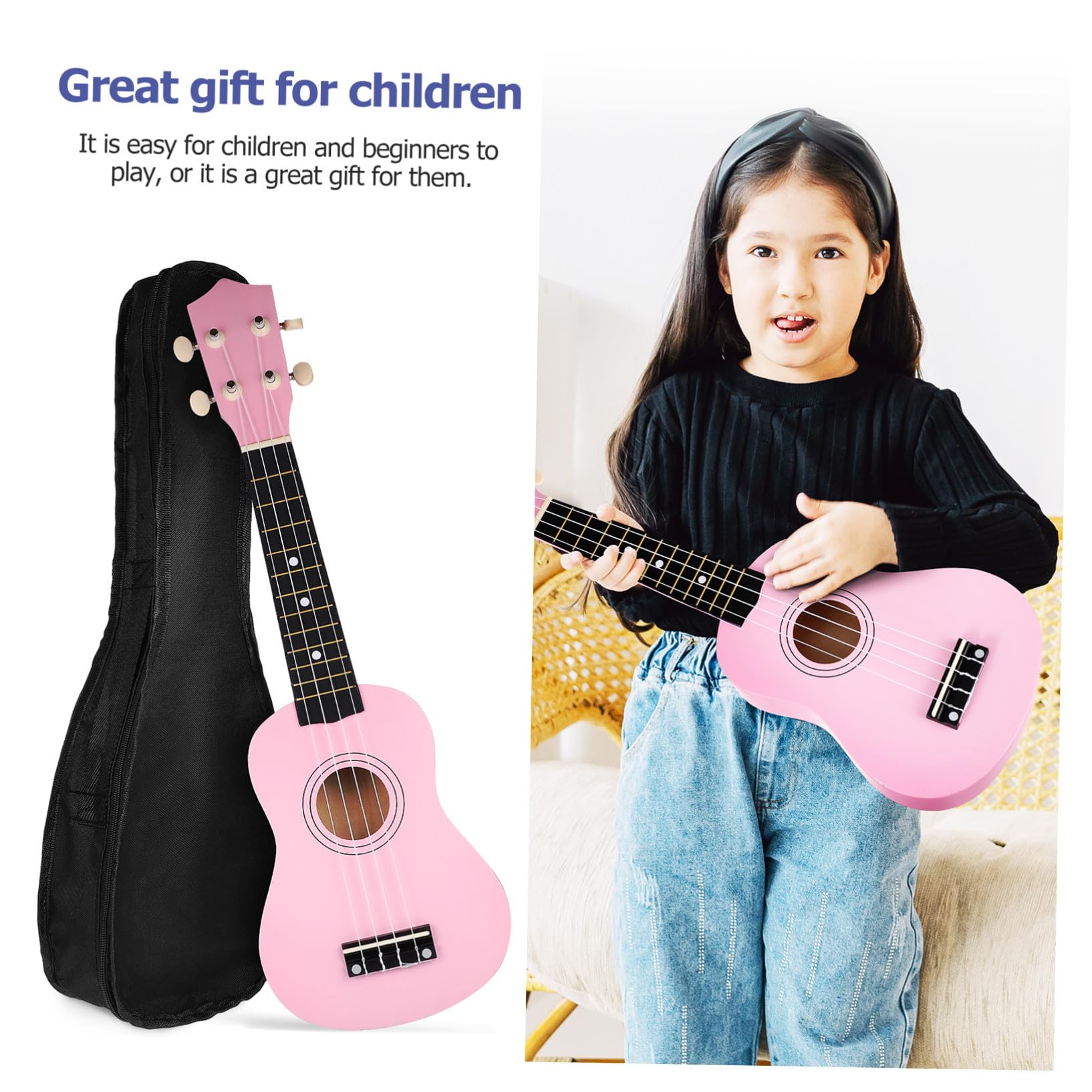 Ukulele Soprano Rosa per Adulti Completo con Borsa Porta Ukulele Corda di Ricambio e Plettro Strumento Musicale Hawaiano Facile da Suonare per Principianti