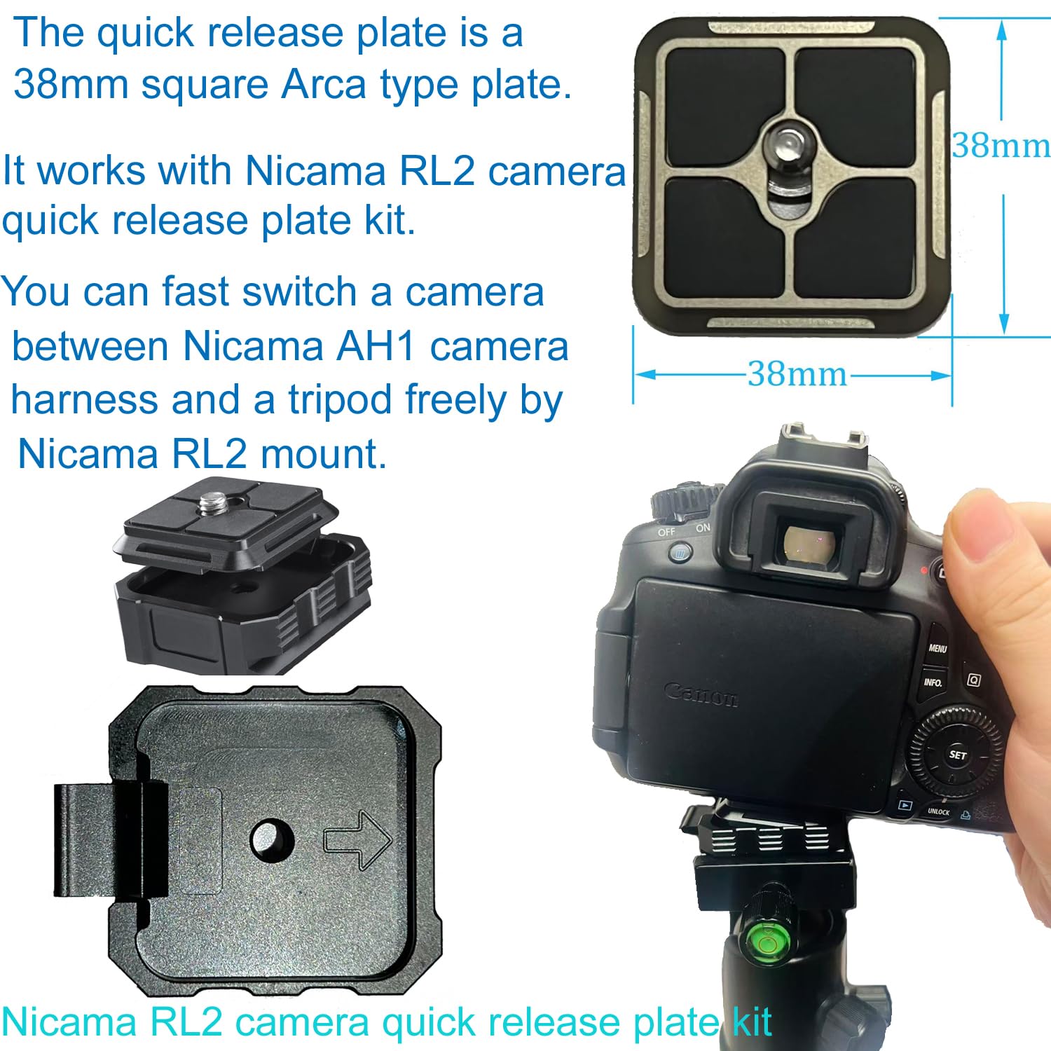 Nicama AH1 pasek na kamerę dla 2 aparatów, podwójny pasek na ramię do aparatu z szybkozwijanym zapięciem z 38mm kwadratową płytą Arca Typ QR do Canon Nikon Sony Olympus Fuji (kamuflaż)