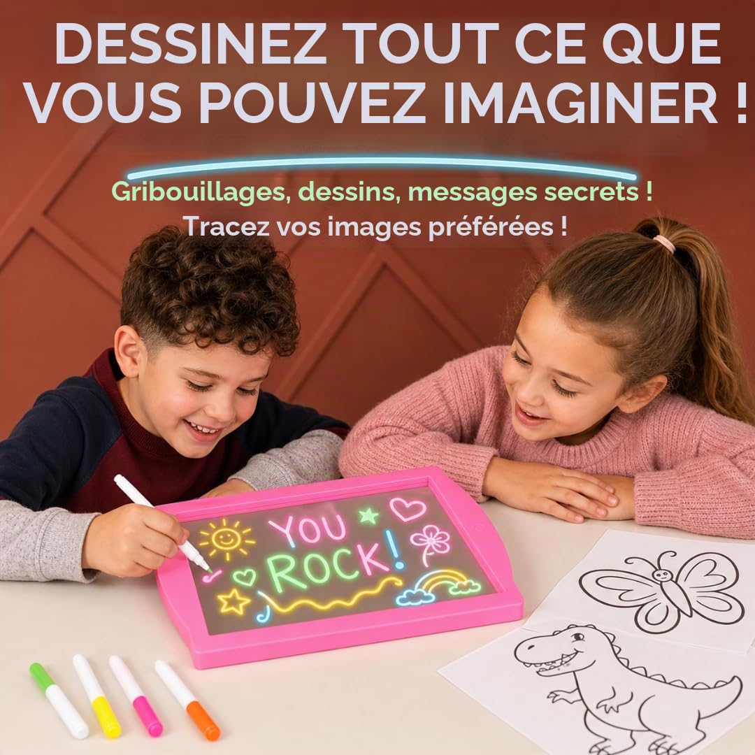 Marvin's Magic Tablette à Dessin Lumineuse Glow Art - Rose - dès 5 ans | Tablette à Dessin Lumineuse, Dessin qui Brille dans le Noir, Jeu Créatif Sans Salir, dès 5 ans