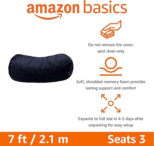 Miniatura 10 de Amazon Basics Puf relleno de espuma viscoelástica con funda de microfibra, 6 pies, color negro, sólido Negro -,Azul,Gris