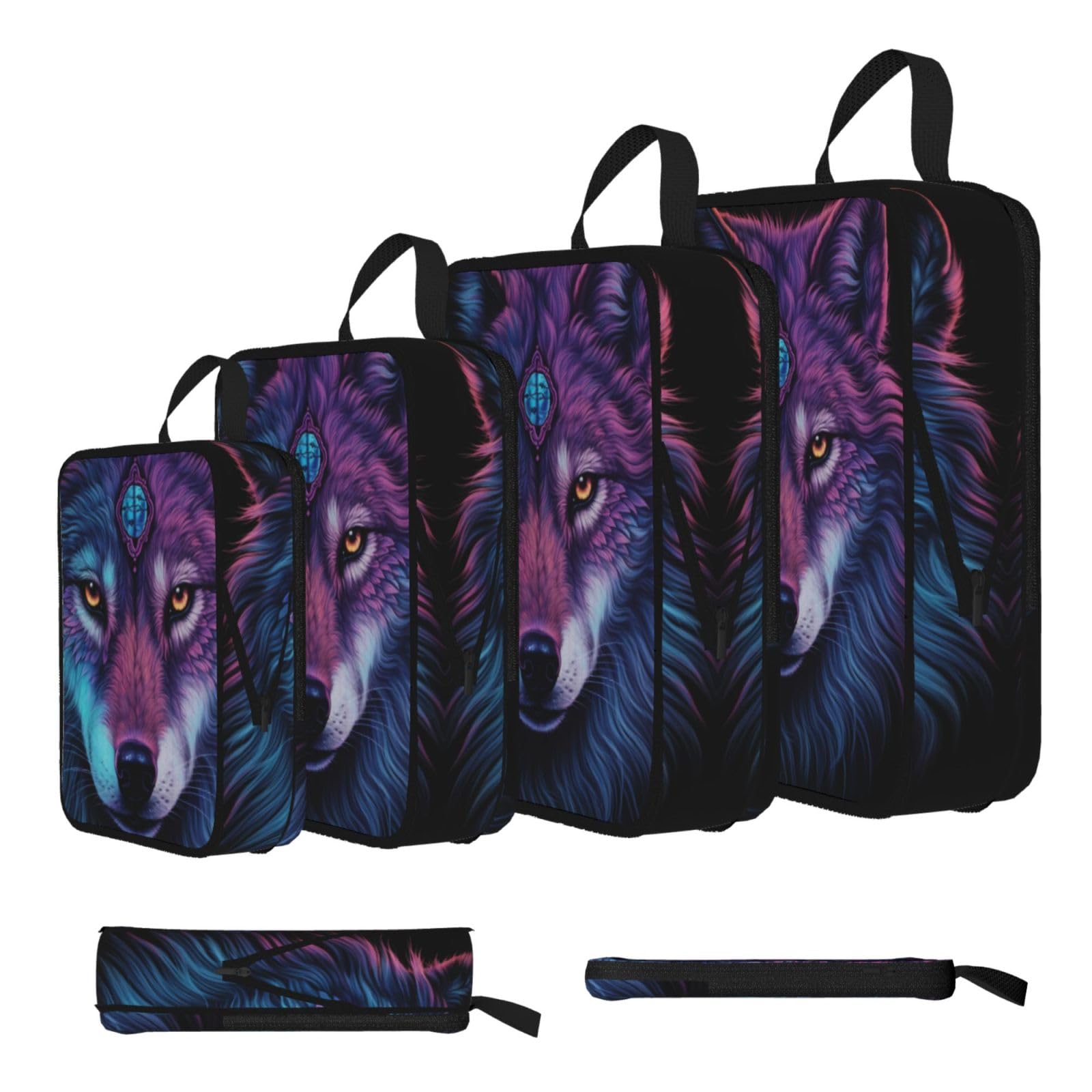 Neon wolf with purple head Compression Packing Cubes 4 Piece Set