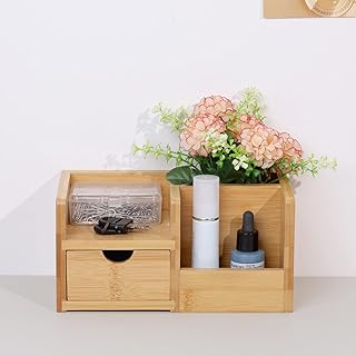 HTB 竹製 デスクオーガナイザー デスク 小物収納ボックス 卓上 文房具 ペン立て オフェス用品 収納ケース 仕切り 引き出し 多機能 整理 リモコンラック (4格) HTB-SB1