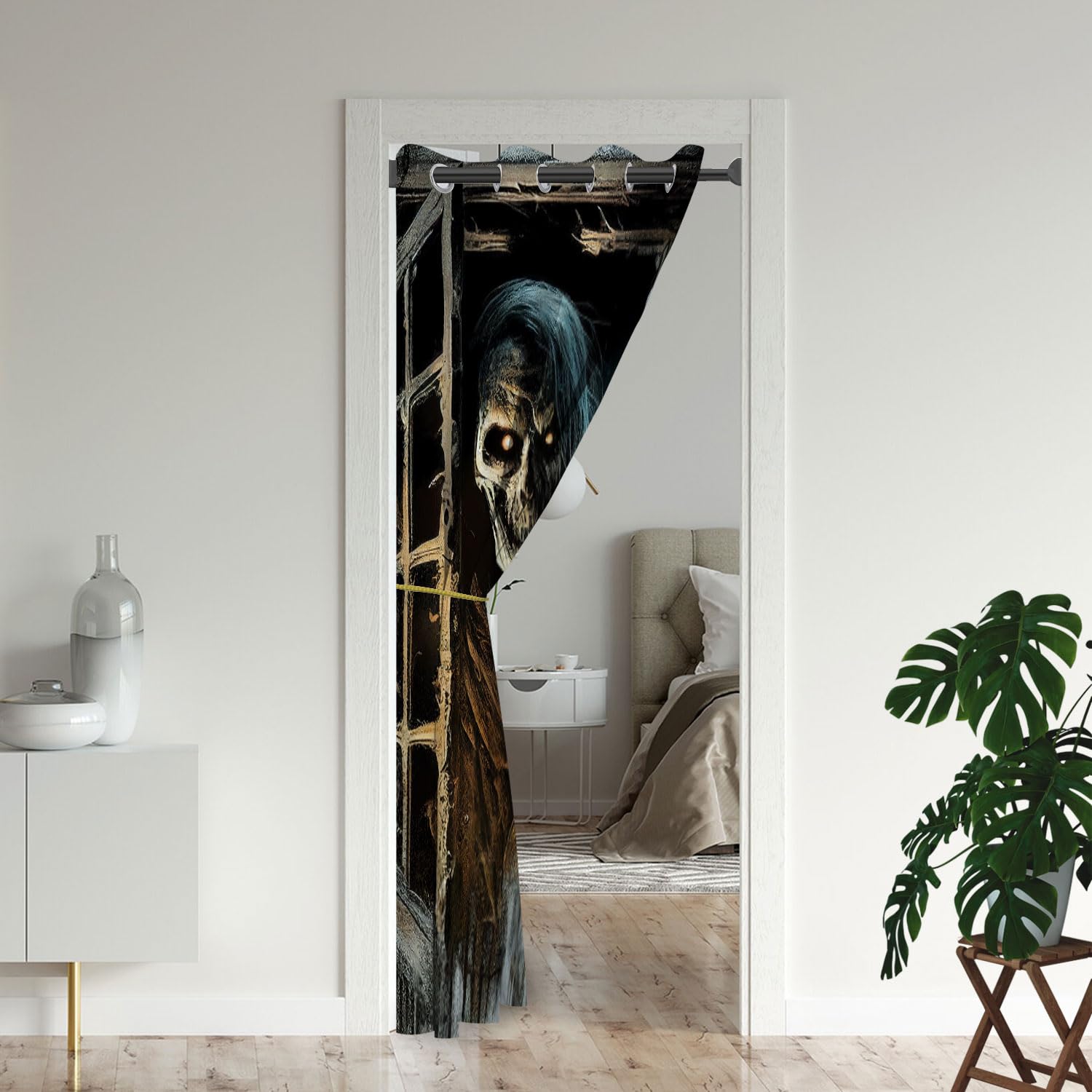 Halloween Door Curtains for Doorways, Scary Skull Killer Zombie Dead Movie Blackout Curtain for Kids Bedroom Closet, Grommet Thermal Insulated Privacy Door Drapes for Room Divider, 34