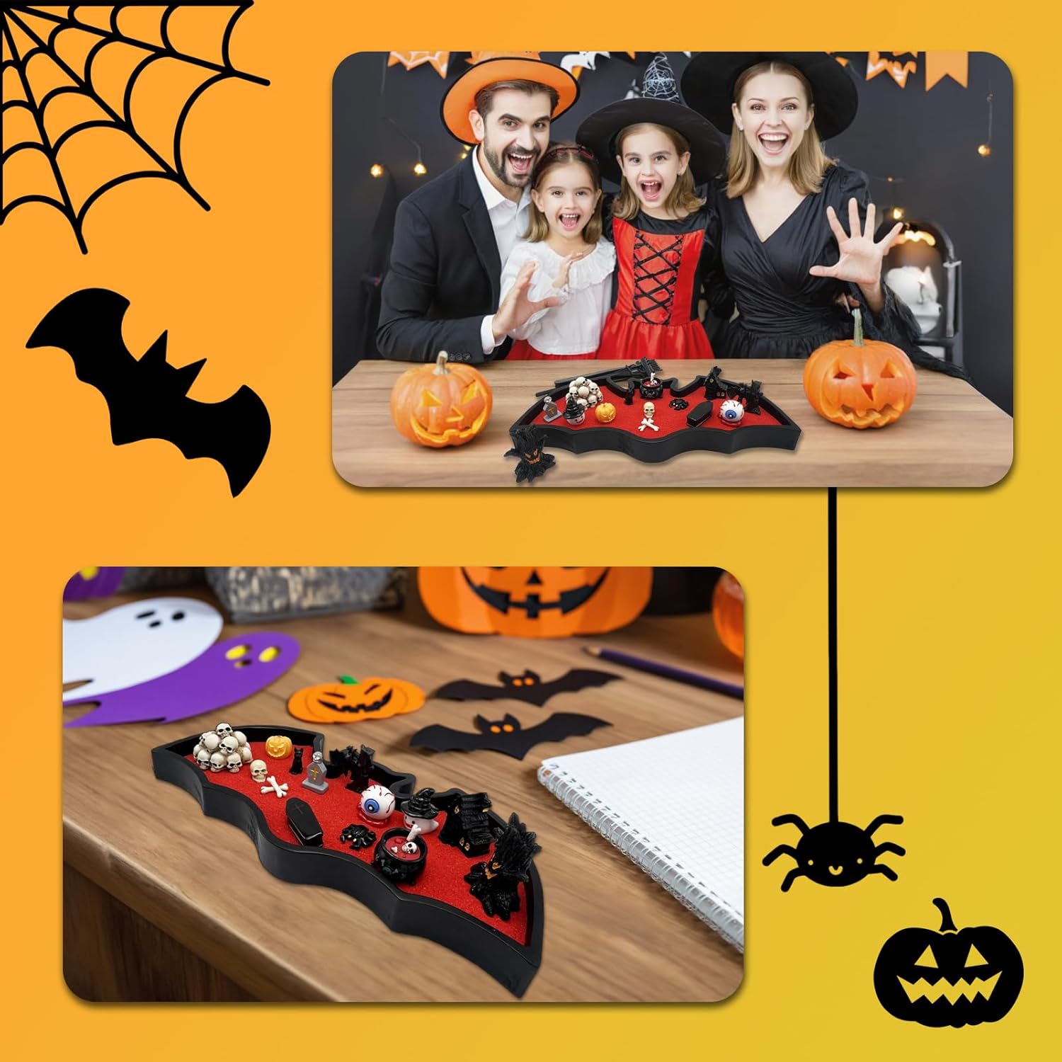 Bat Zen Garden Kit Mini Décor Halloween Spooky Office Decorations Tray for Work Desk Accessories Coffin Gothic Goth Desktop