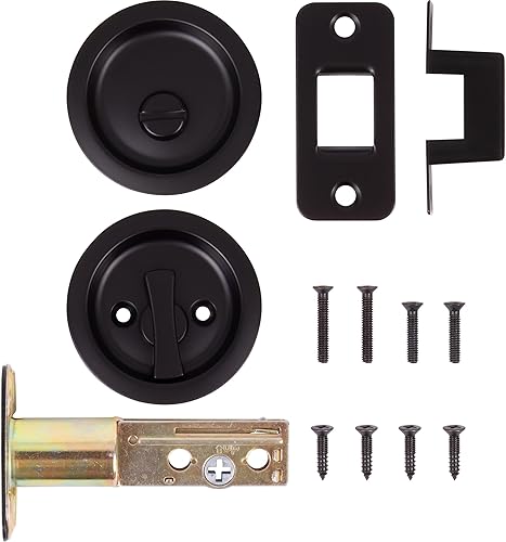 Miniatura 5 de Cerradura de puerta de bolsillo redondo, pestillo de privacidad (camabaño), 2-34" fondo, RCL, negro mate por Stone Harbor Hardware