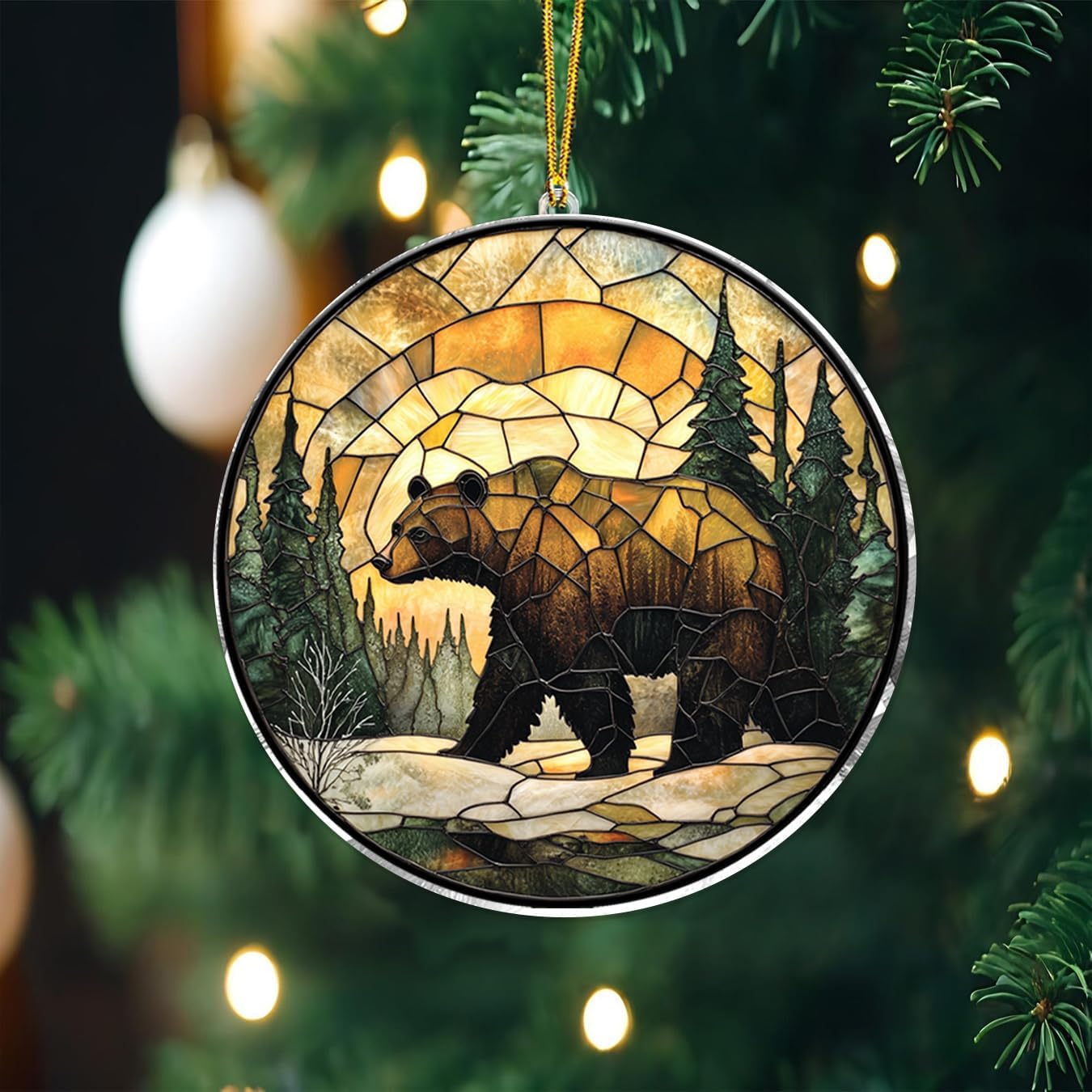 Bear Suncatcher – Grizzly Bear Window Hanging Art for Cabin Decor, Rustic Nature Wildlife Gift for Outdoors Lovers – Forest Animal Window Ornamen, Nature Lover Gift for Outdoors Enthusiastst (Sun-29) - Image 2