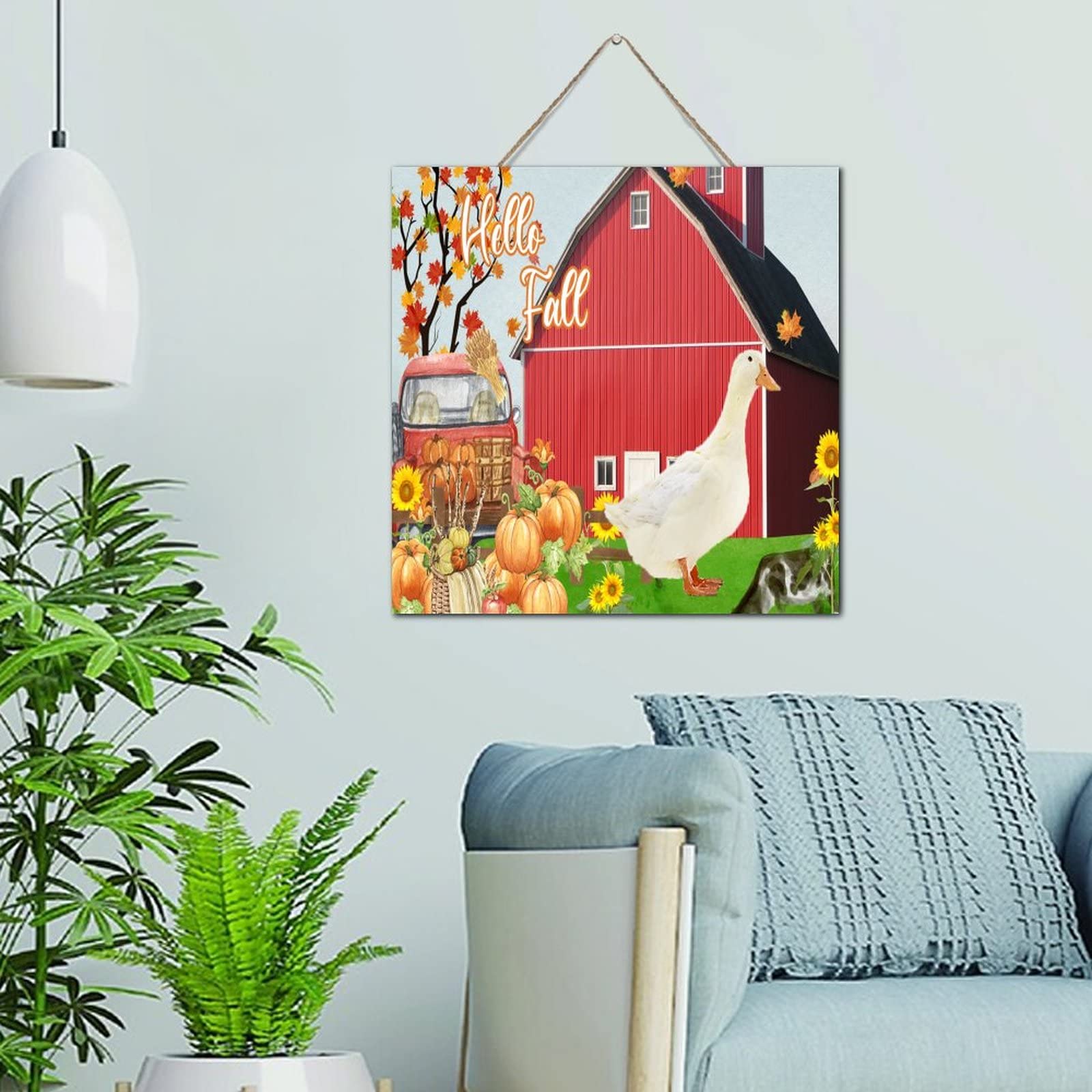 Plaque en bois rustique Hello Fall de haute finition pour mur