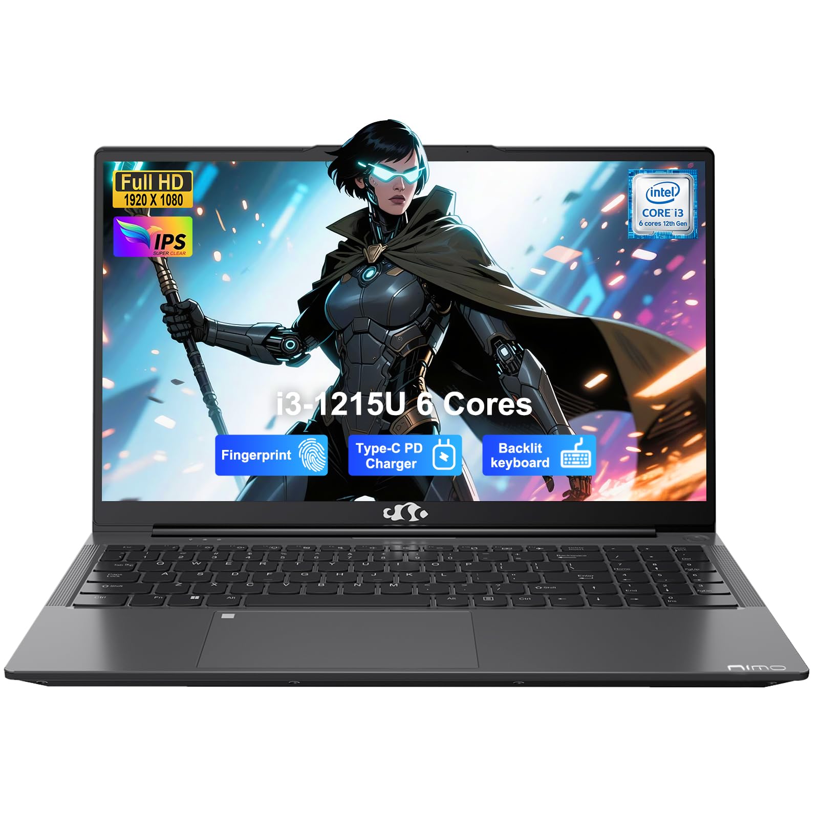 NIMO 15.6" IPS FHD-Student-Laptop, Intel 6 Core I3-1215U 8GB RAM 256GB SSD(Beats i5-1135G7, Up to 4.4GHz) Computer-Laptop with 65W Type C Backlit Keyboard Fingerprint, for Home and Business
